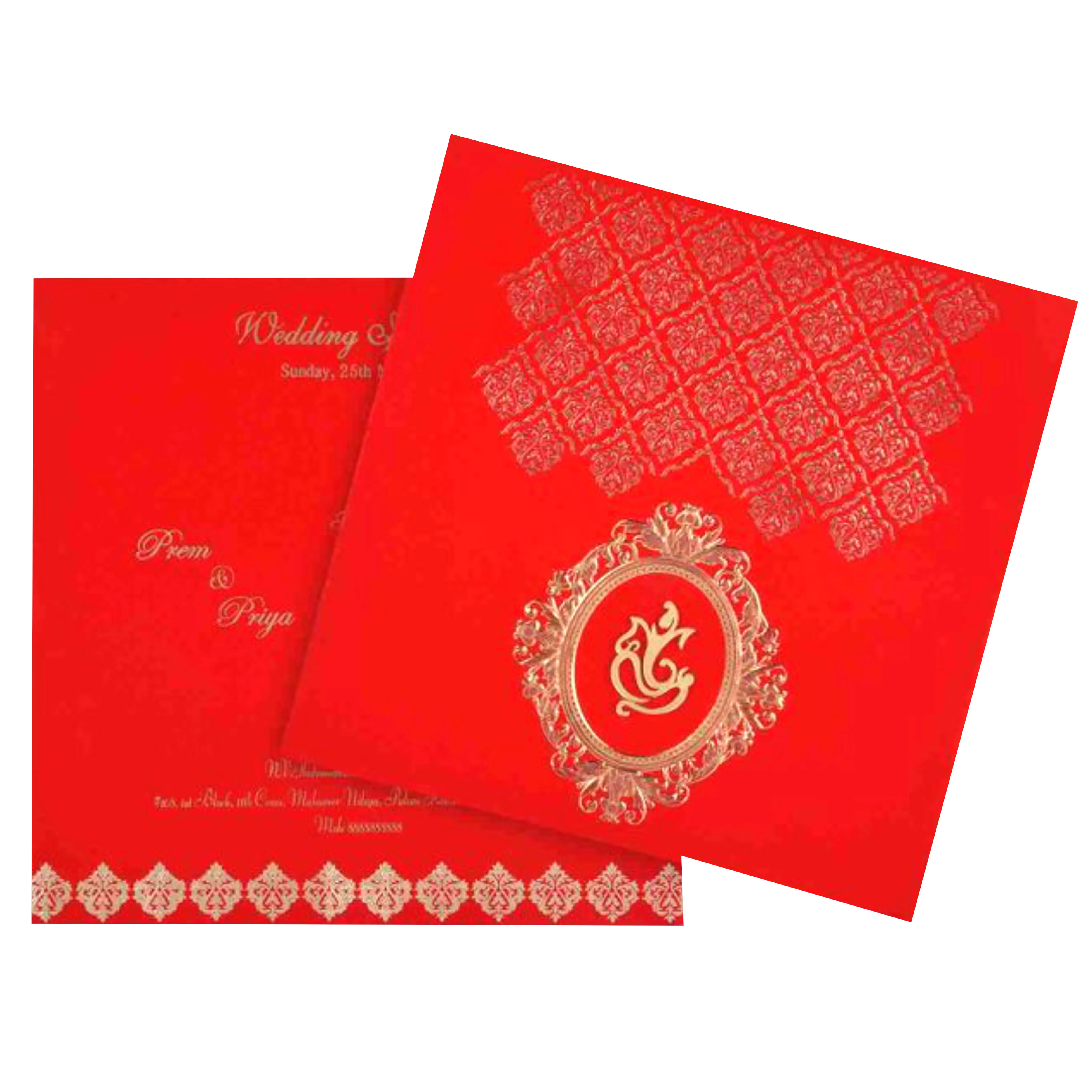 Dazzling Red Shading With Floral Theme Wedding Card - KNK3277 - Image 2