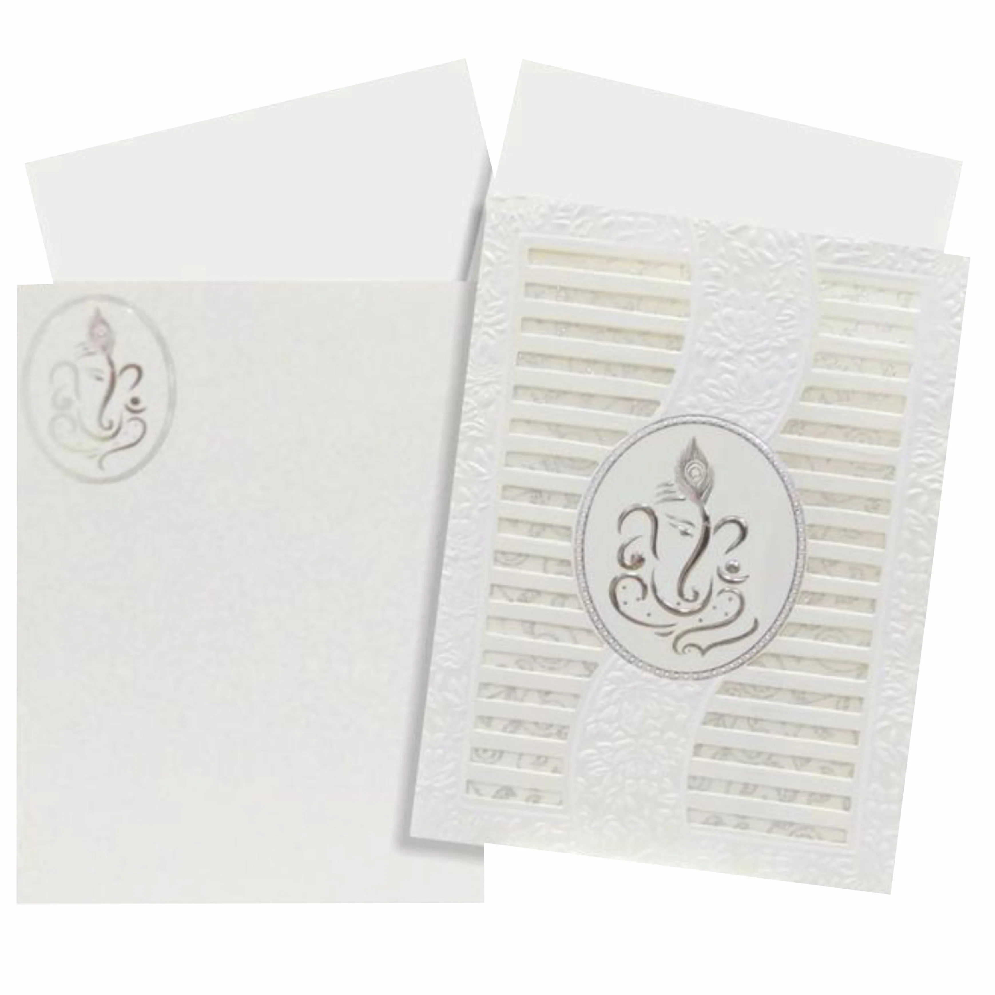 Dazzling White Colour With Ganesha Wedding Card- KNK30730