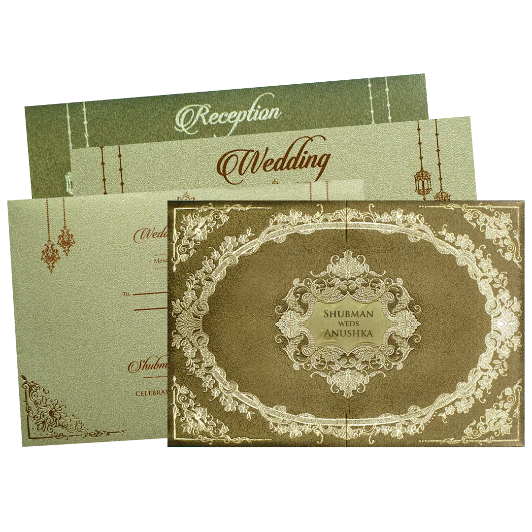 Deluxe Gold Padded Ornate Wedding Invitation Card-KRB08330