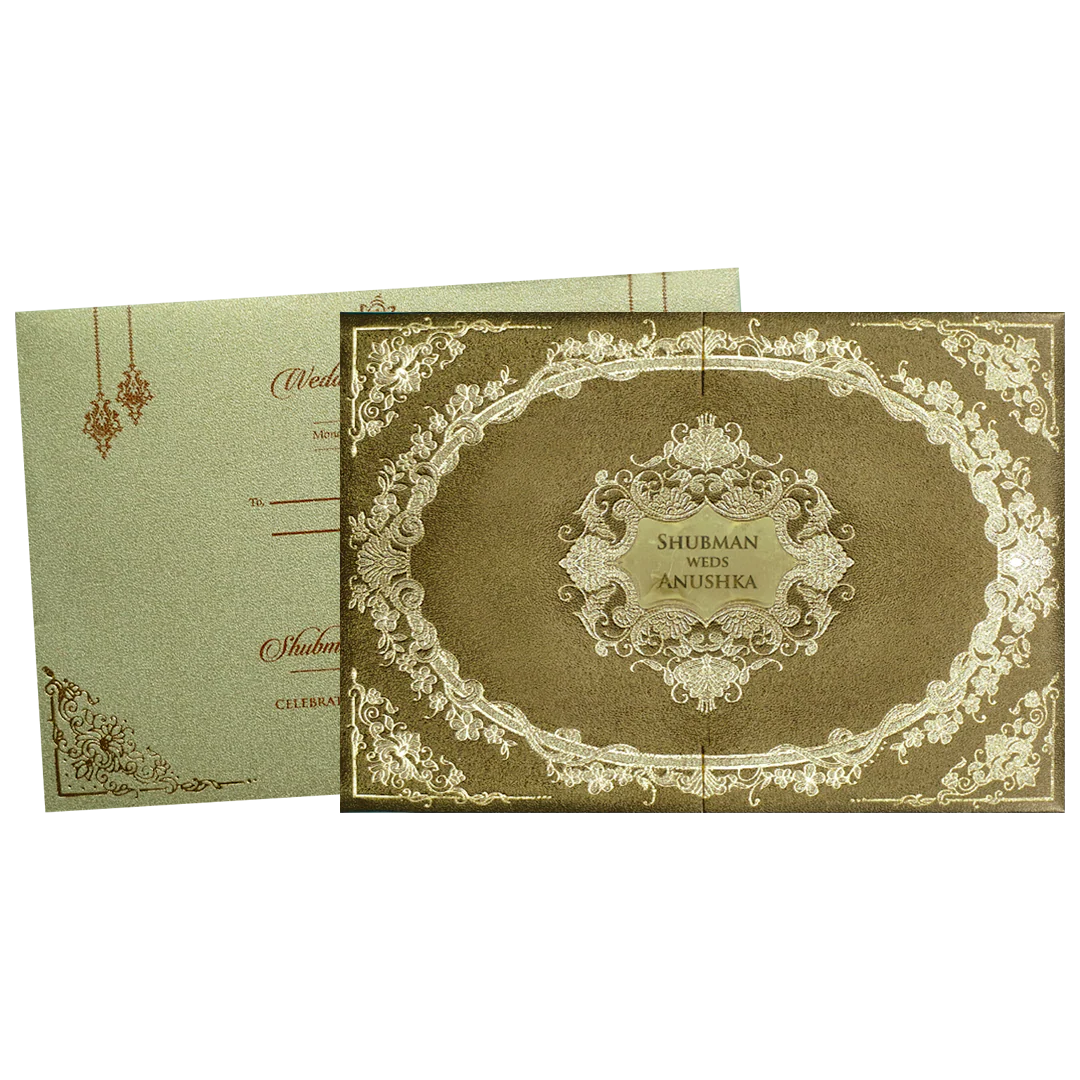 Deluxe Gold Padded Ornate Wedding Invitation Card-KRB08330 - Image 2