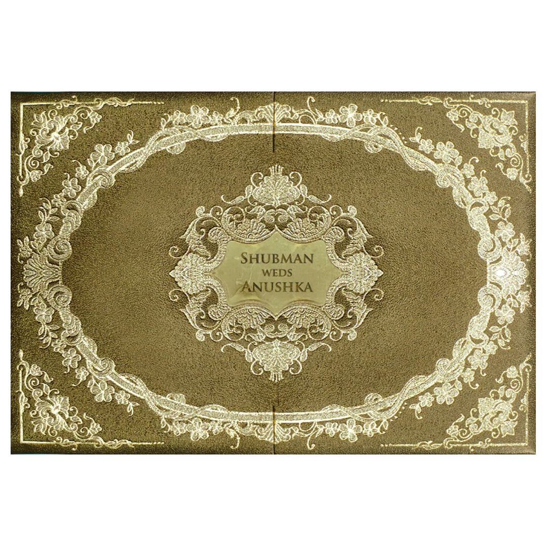 Deluxe Gold Padded Ornate Wedding Invitation Card-KRB08330 - Image 3