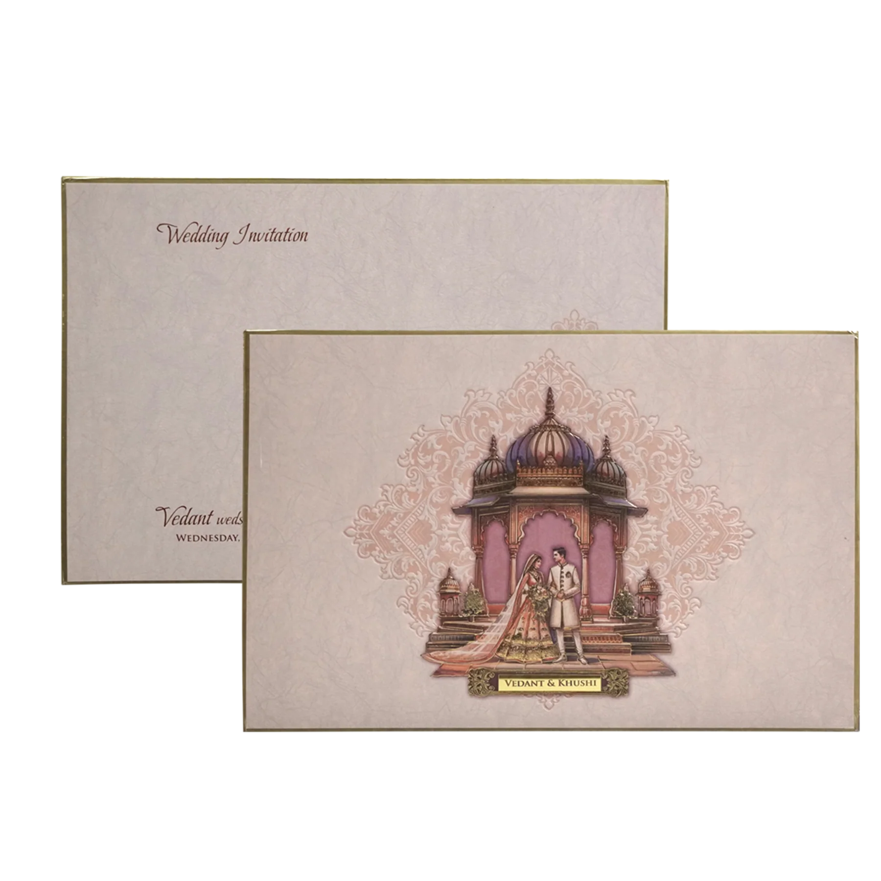 Dusty Pink Premium Embossed Marriage Card-KPR24270 - Image 2