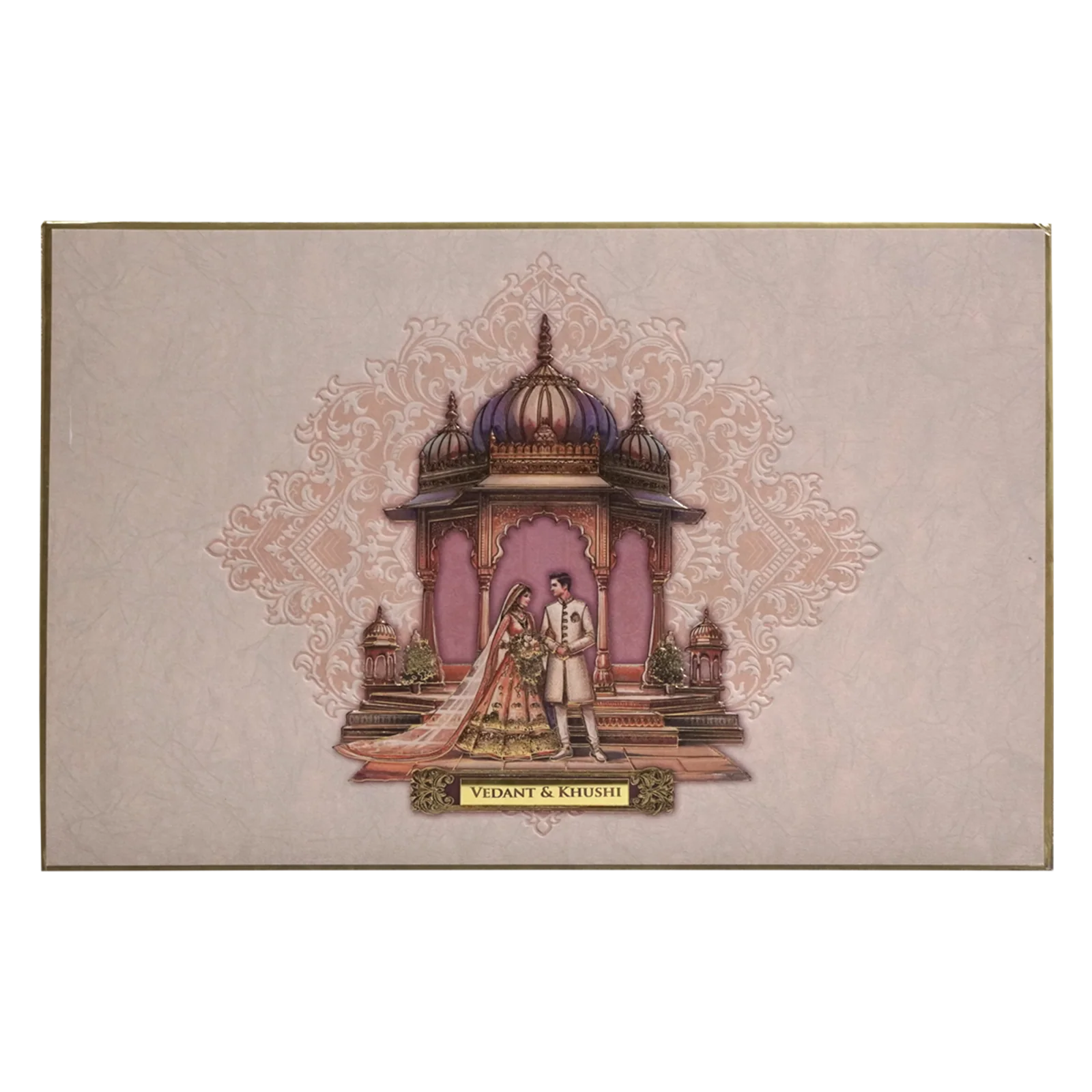 Dusty Pink Premium Embossed Marriage Card-KPR24270 - Image 3