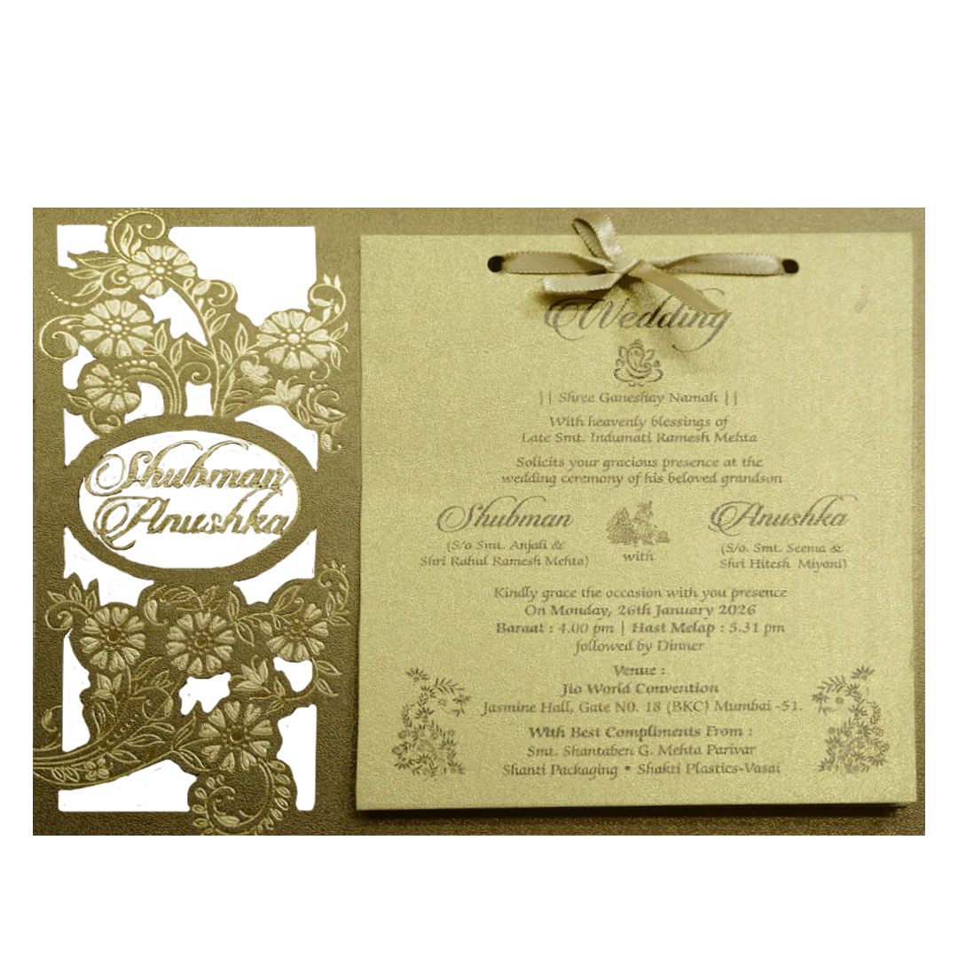 Elegant Gold MDF Laser Cutout Wedding Invitation Card-KRB09160 - Image 3