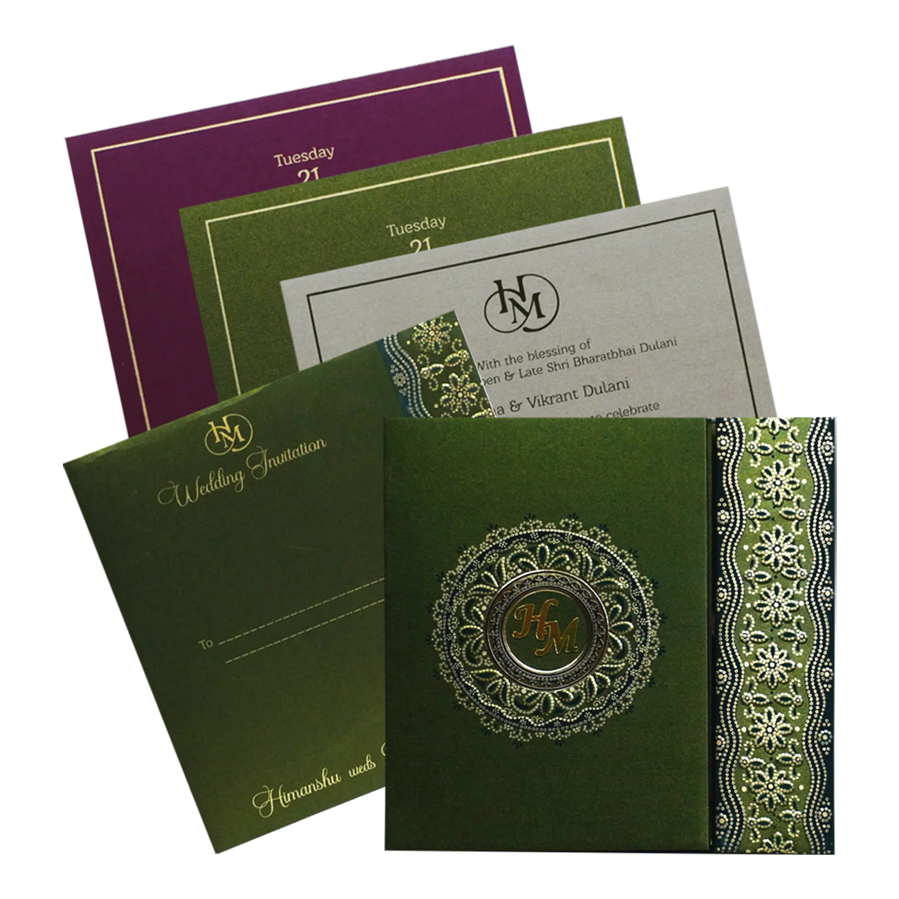 Elegant Green Wedding Card-KSI12500