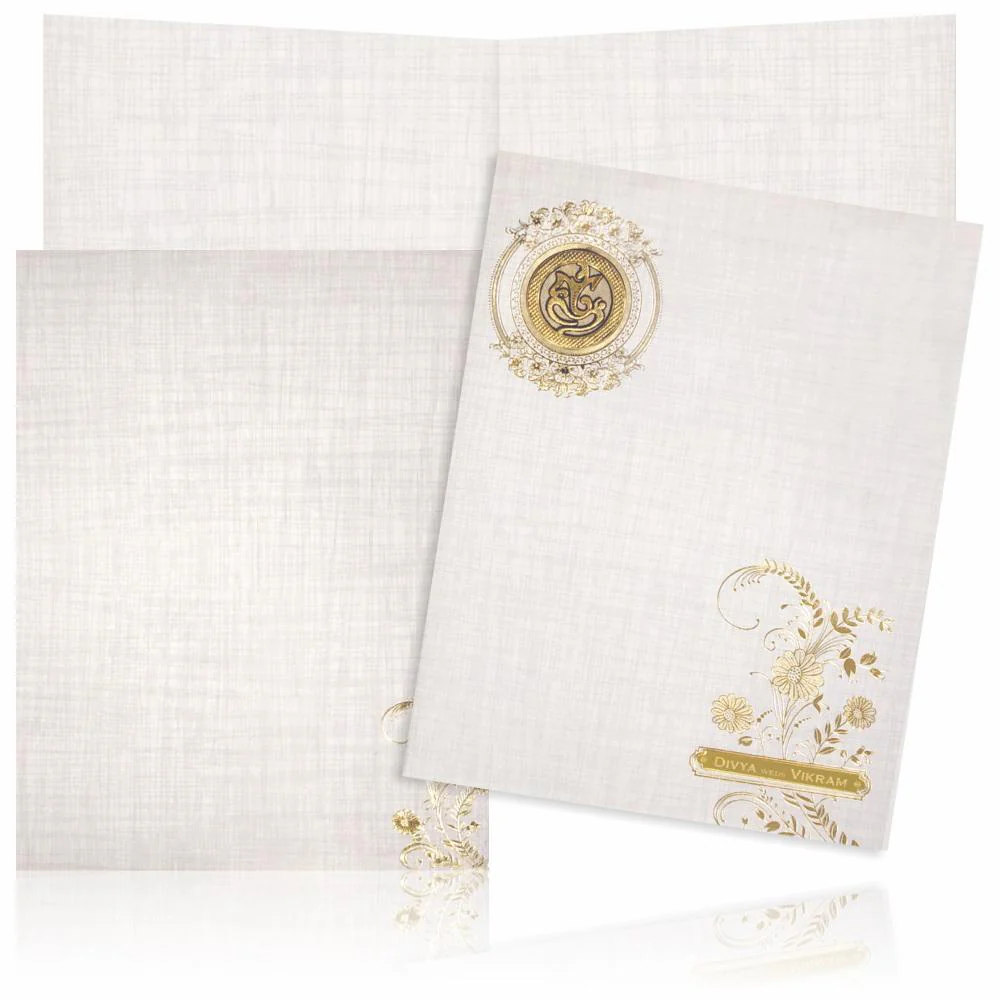 Grey Jumbo Metallic Floral Gold Foiling With Ganesha-KNK50270