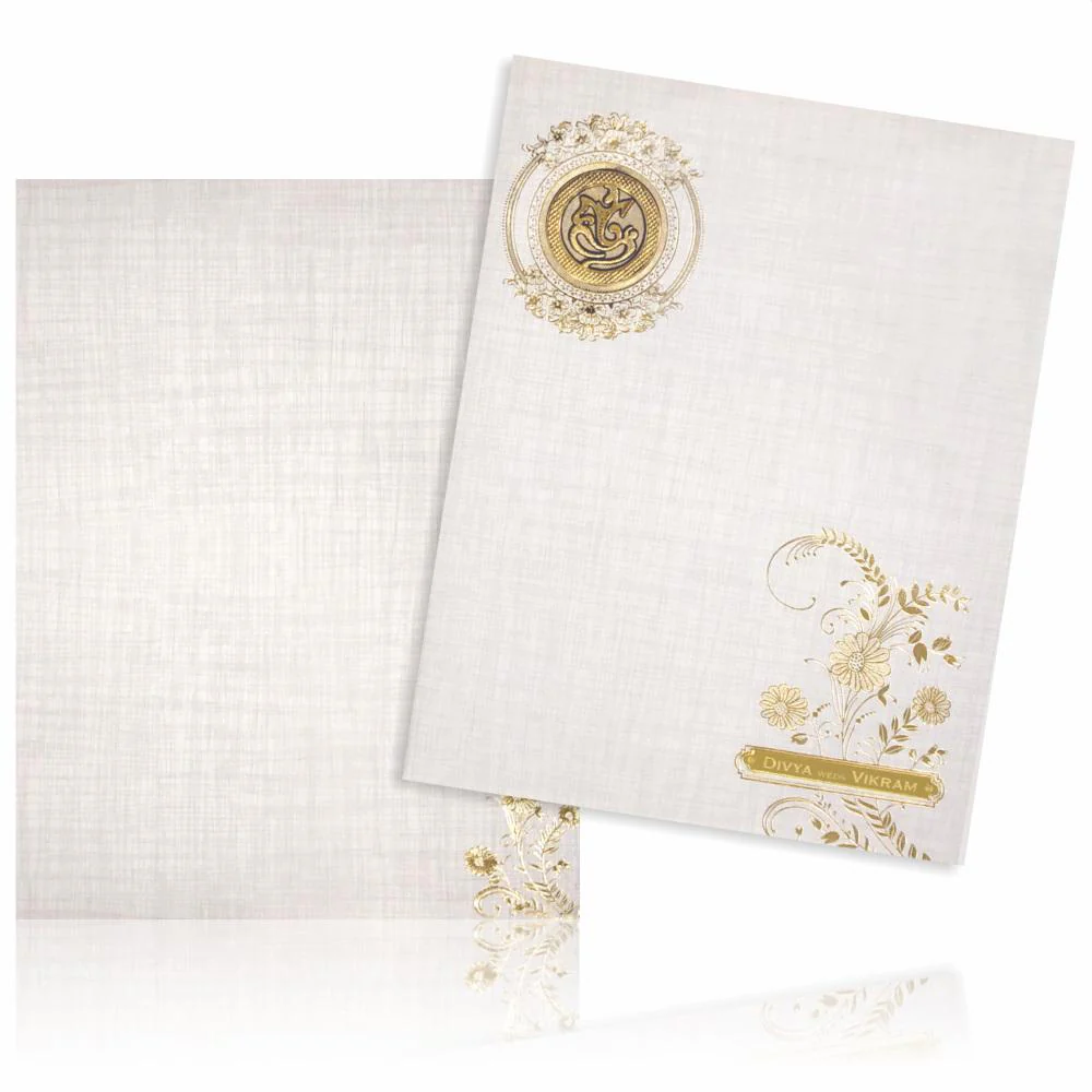 Grey Jumbo Metallic Floral Gold Foiling With Ganesha-KNK50270 - Image 2