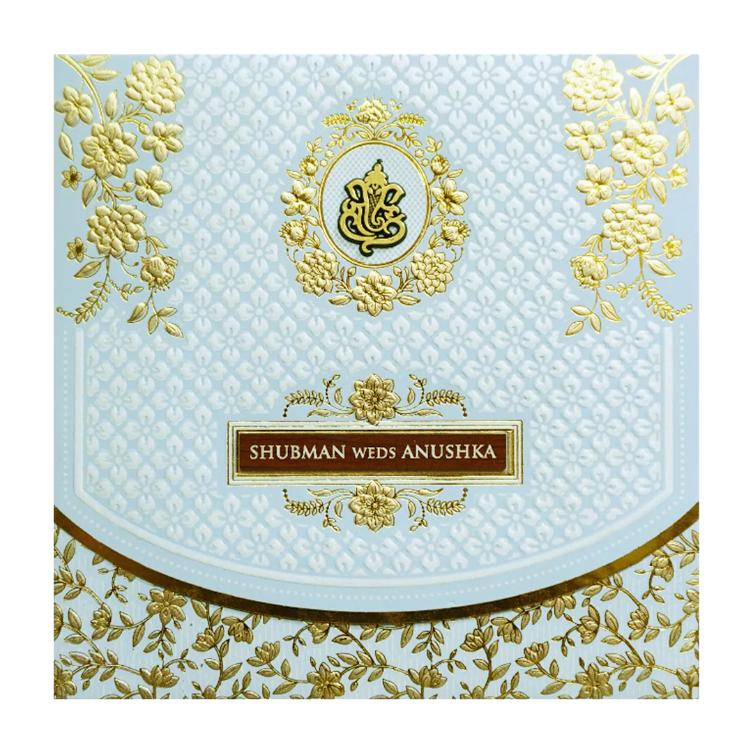 Elegant White Gold Embossed Wedding Invitation Card-KRB09131 - Image 3