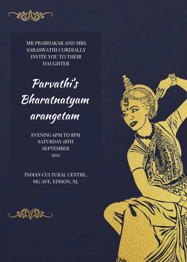 Elegant Gold And Blue Arangetram Invitation-AAATI005