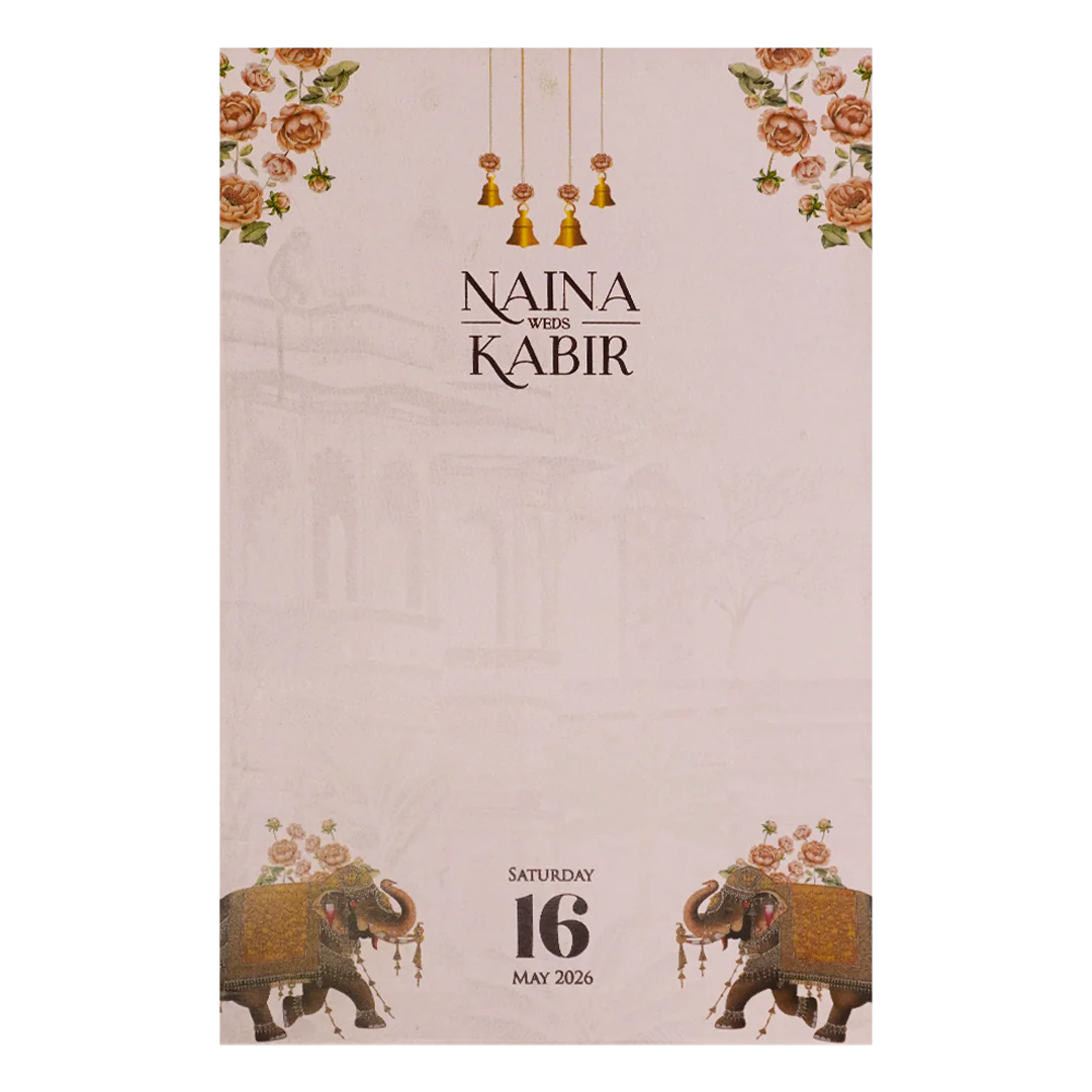 Elephant Carriage Cream Insert Wedding Card-KSH71040 - Image 4