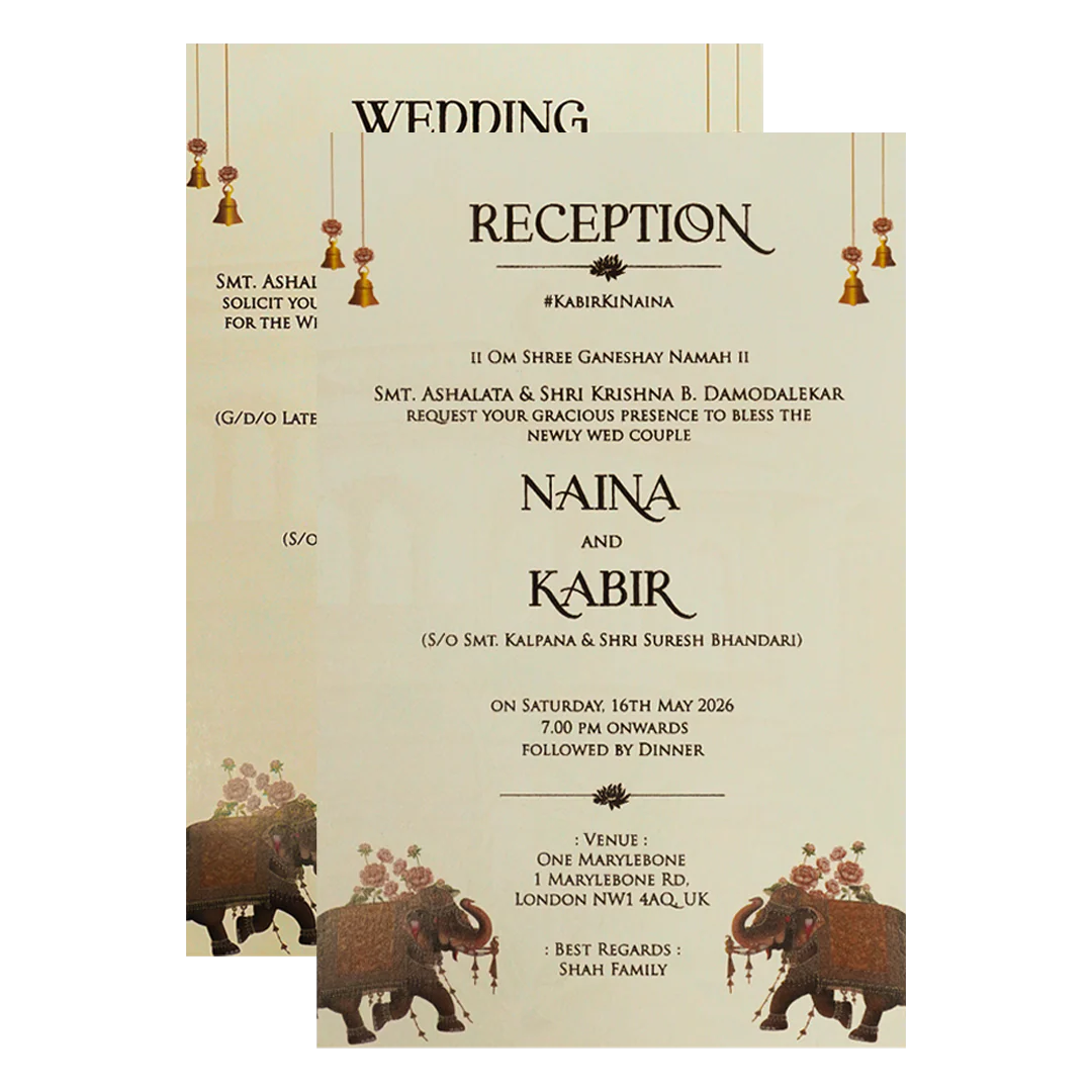 Elephant Carriage Cream Insert Wedding Card-KSH71040 - Image 5