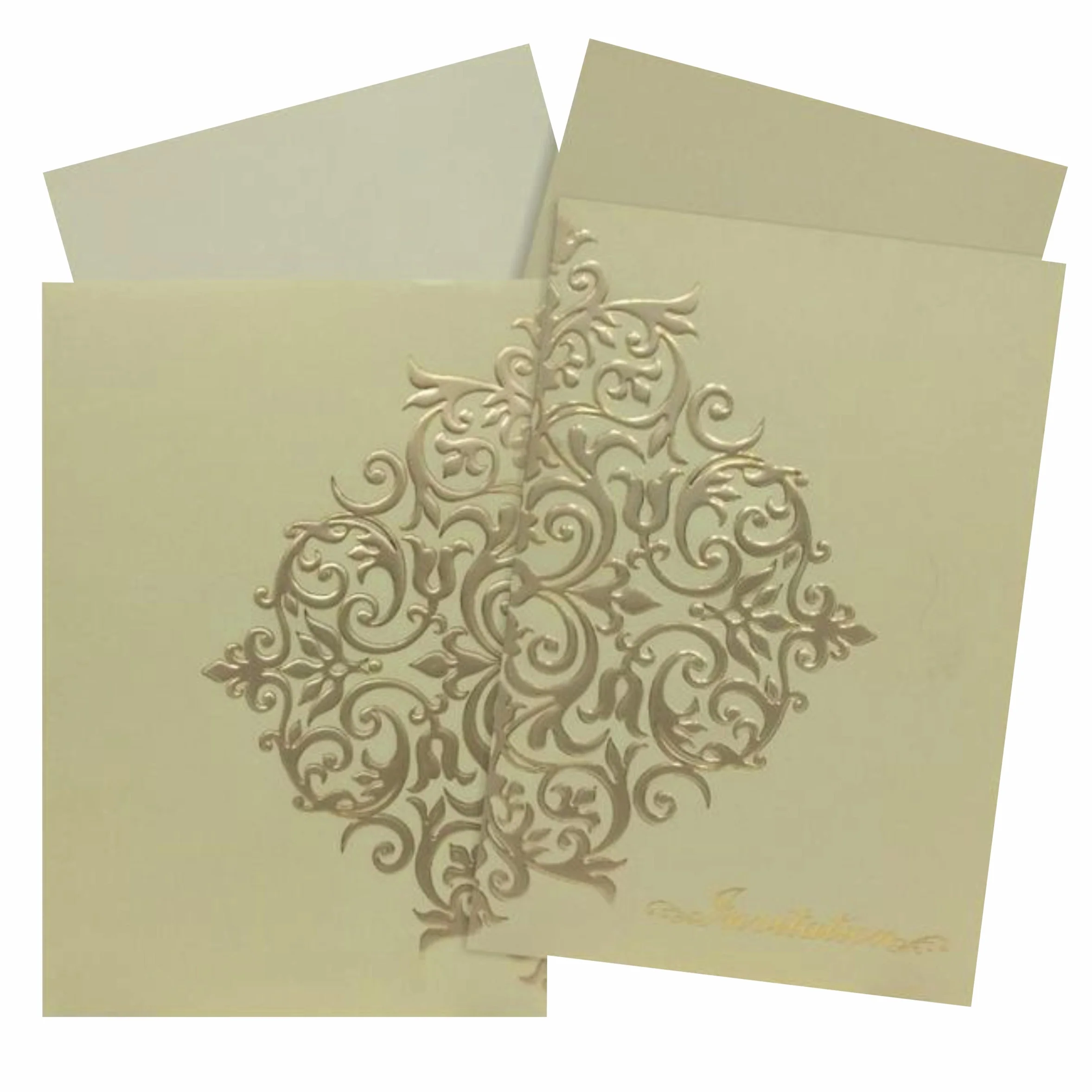 Embossed Gold Foiling Floral Design Wedding Card - KNK30322