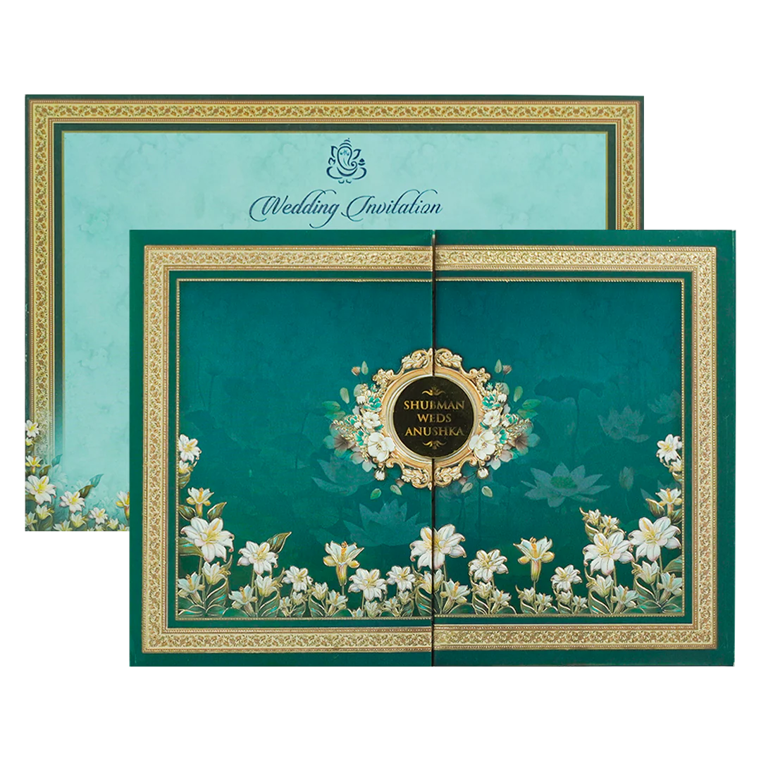 Emerald Blue Floral Padded Wedding Card-KRB09260 - Image 2