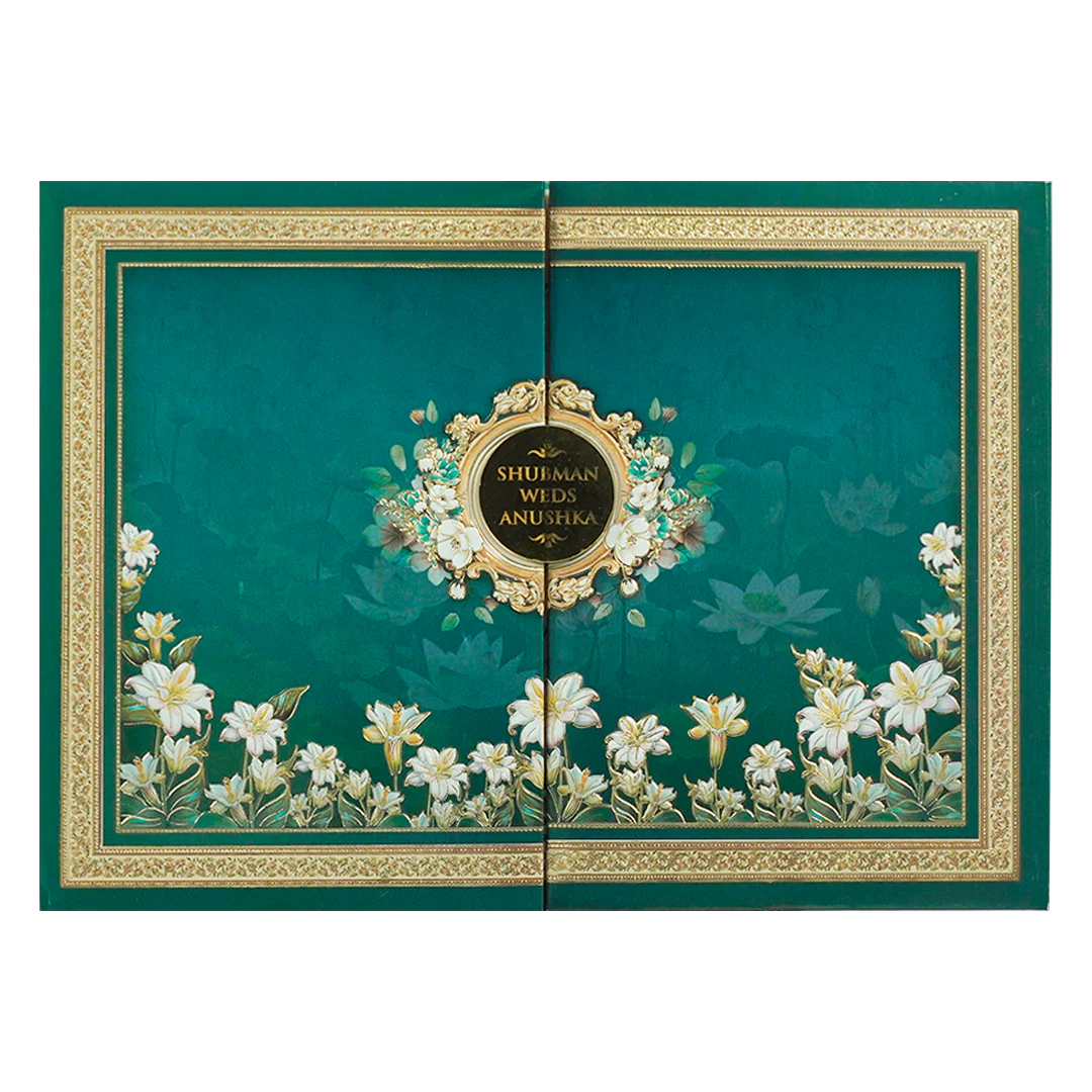 Emerald Blue Floral Padded Wedding Card-KRB09260 - Image 3