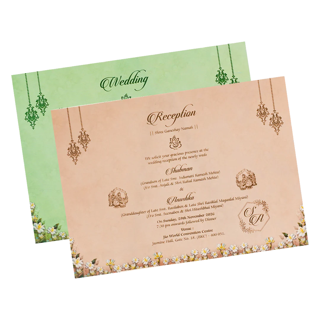 Emerald Blue Floral Padded Wedding Card-KRB09260 - Image 5