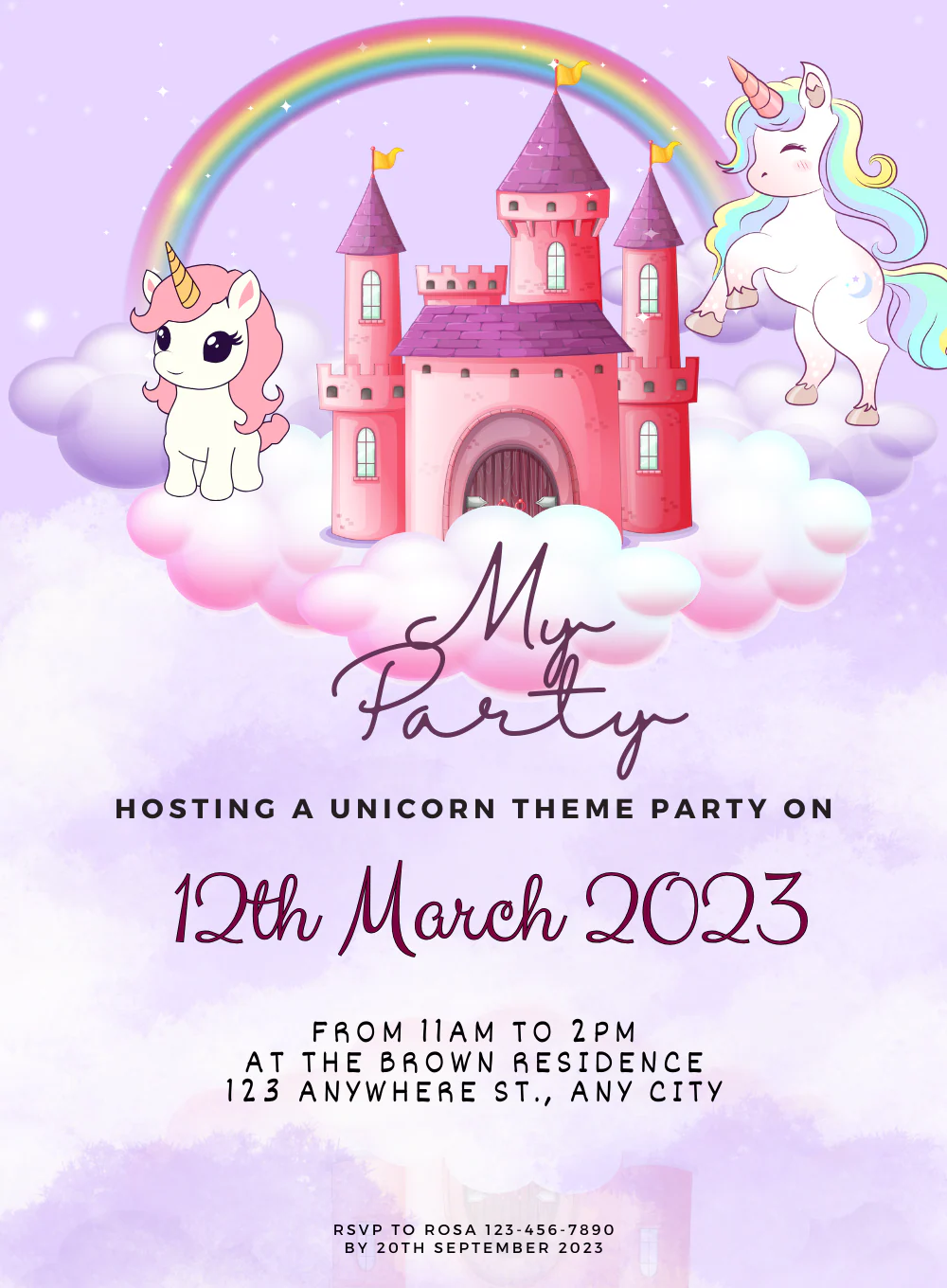 Enchanted Rainbow Unicorns Invitation-AAUNI006 - Image 2