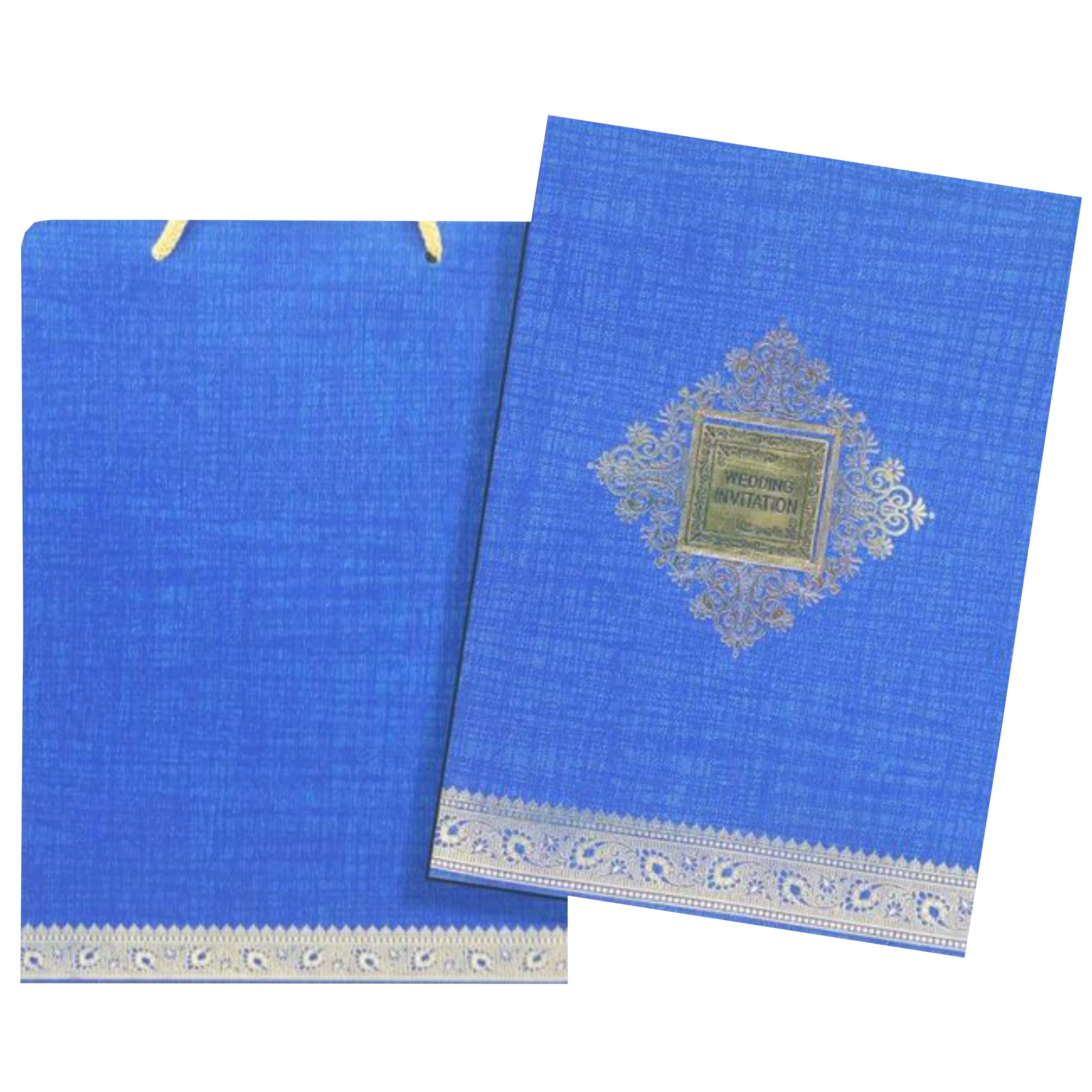 Enchanting Blue Shading With Gold Foiling Bag Type Wedding Card-KNCA201B - Image 2