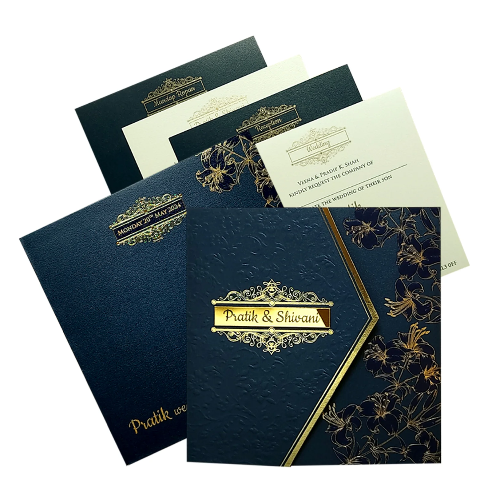Blue Floral Nameplate Door Invitation Card-KPR05520
