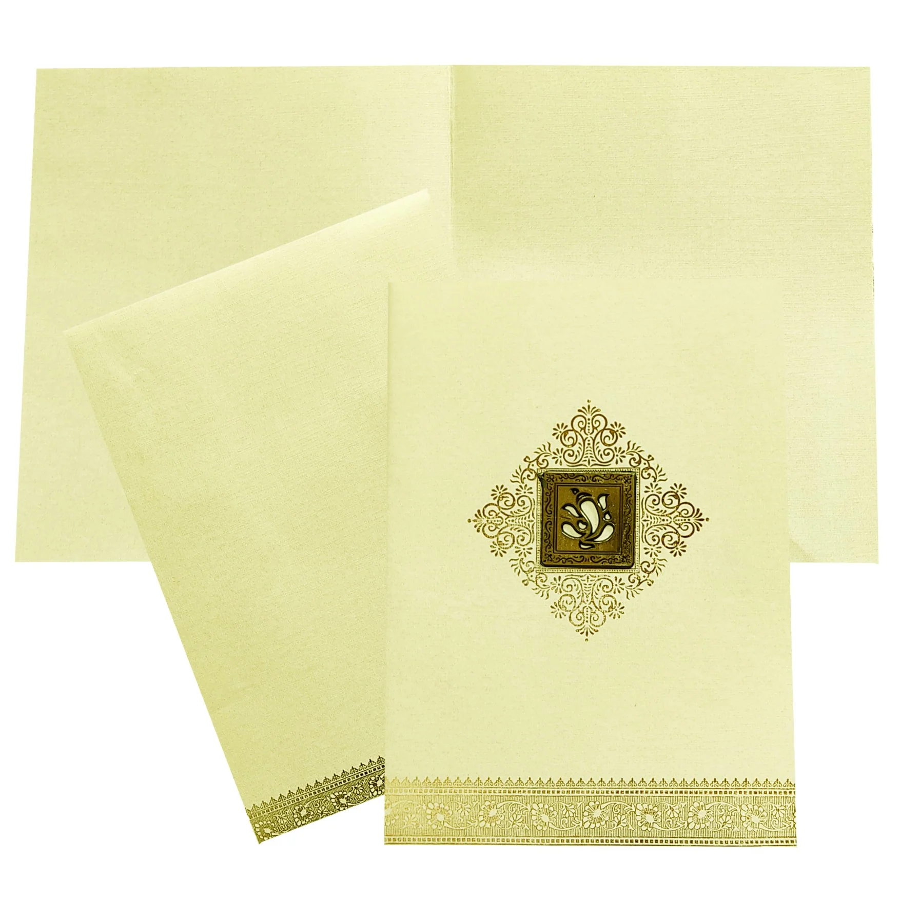 Cream Metallic Gallant Floral Design With Square Ganesha-KNCM15CG
