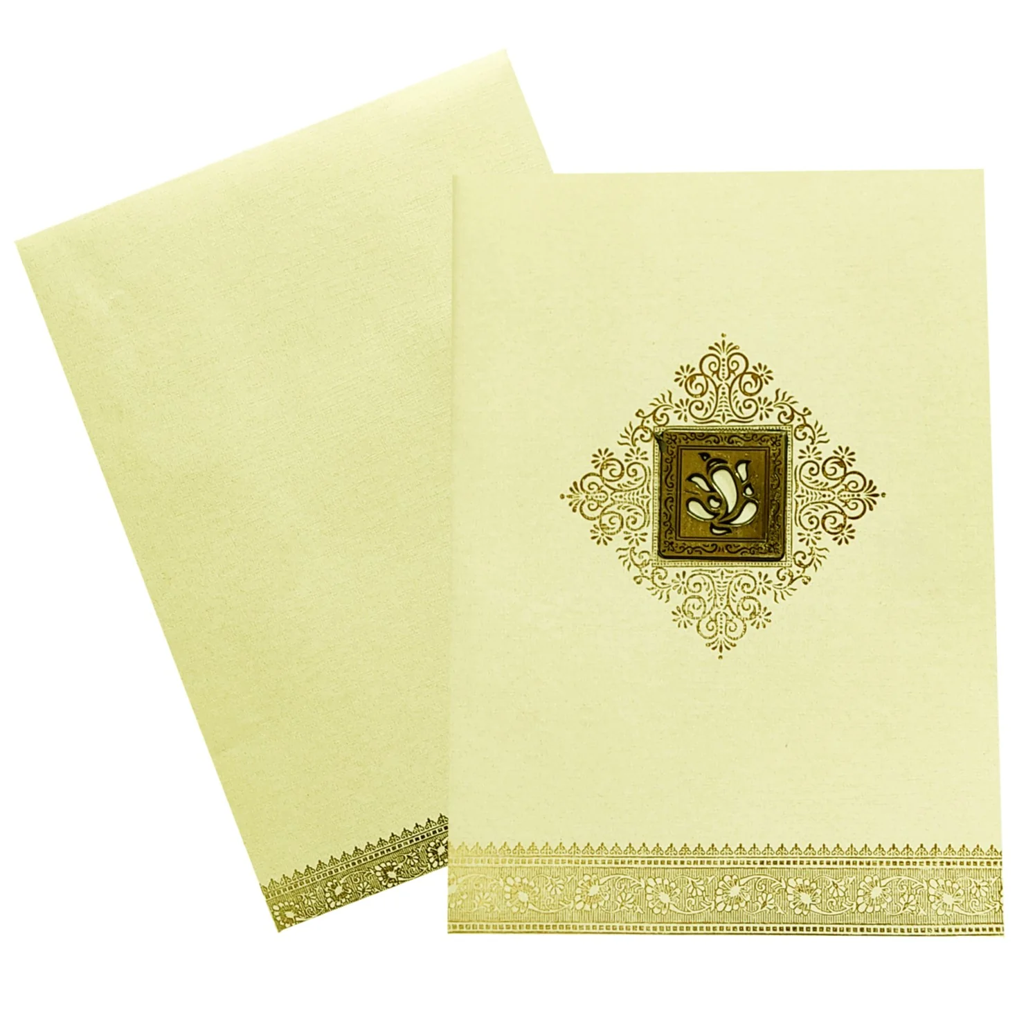Cream Metallic Gallant Floral Design With Square Ganesha-KNCM15CG - Image 2
