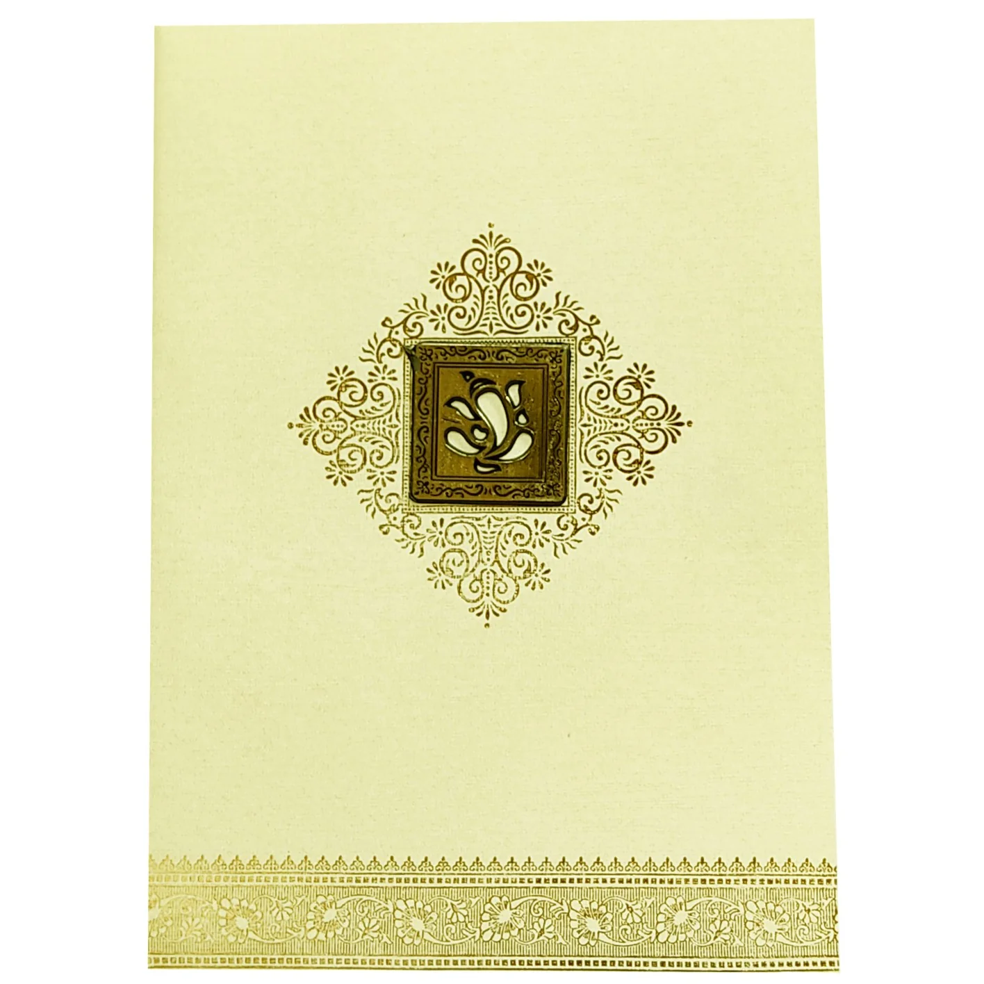 Cream Metallic Gallant Floral Design With Square Ganesha-KNCM15CG - Image 3