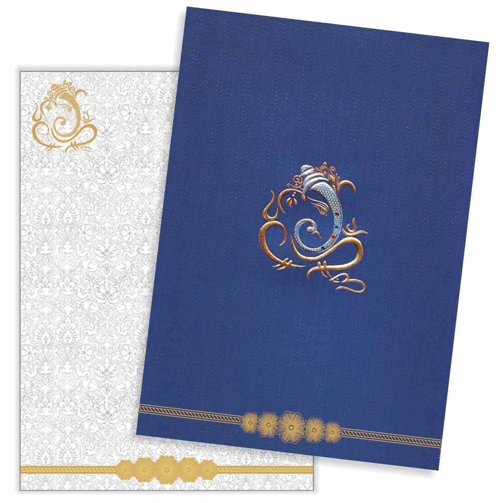 Endearing Ganesha With Blue Shading Padded Wedding Card - KNK3067 - Image 2