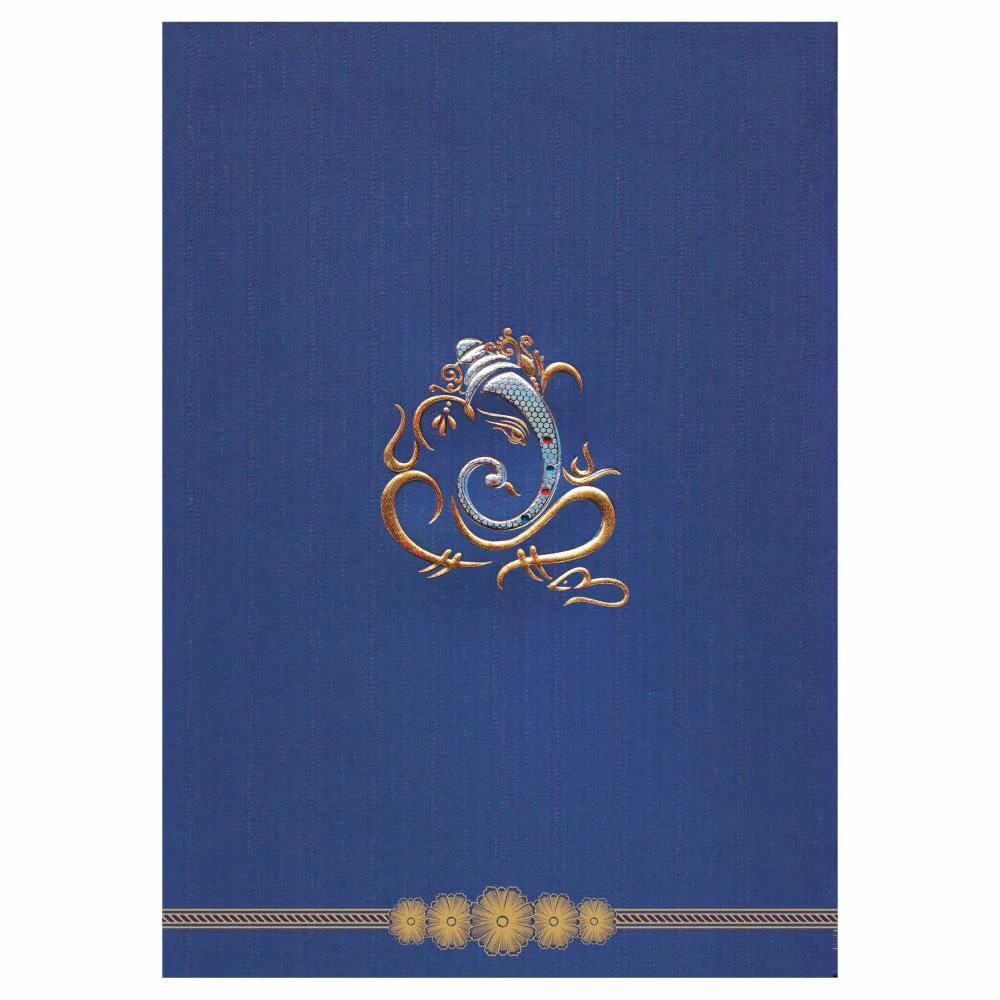 Endearing Ganesha With Blue Shading Padded Wedding Card - KNK3067 - Image 3