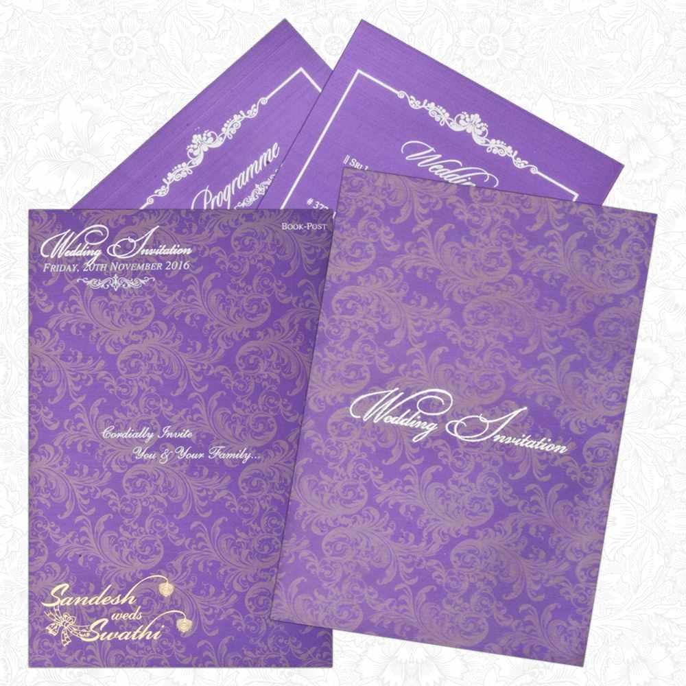 Endearing Violet Shading With Flower Theme Padded Wedding Card - KNK2068