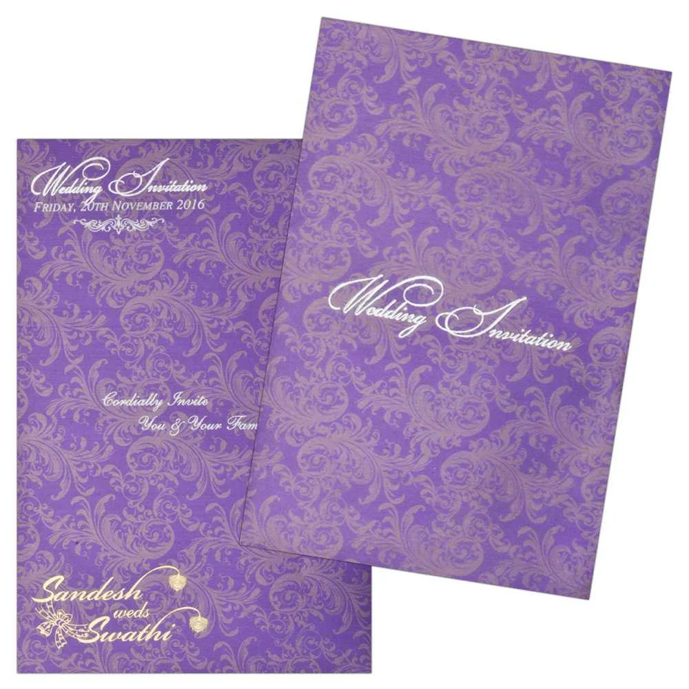 Endearing Violet Shading With Flower Theme Padded Wedding Card - KNK2068 - Image 2