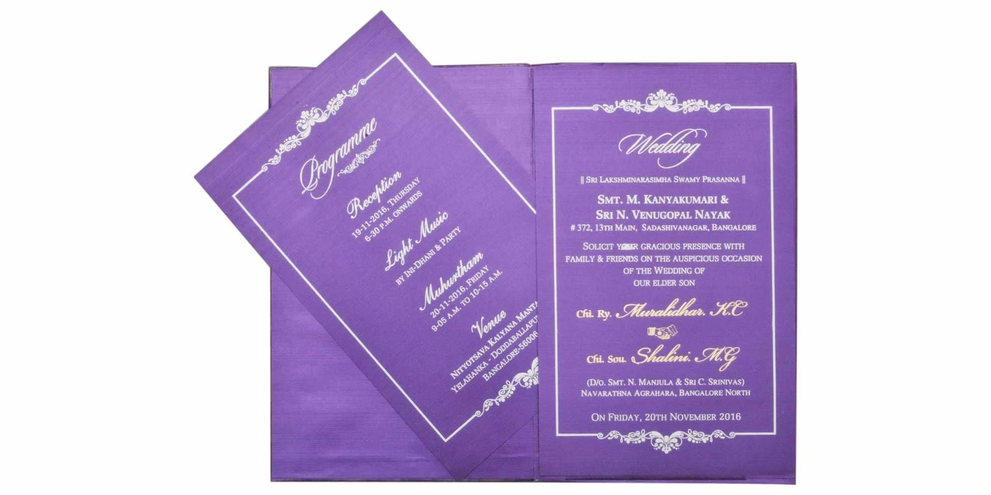 Endearing Violet Shading With Flower Theme Padded Wedding Card - KNK2068 - Image 5