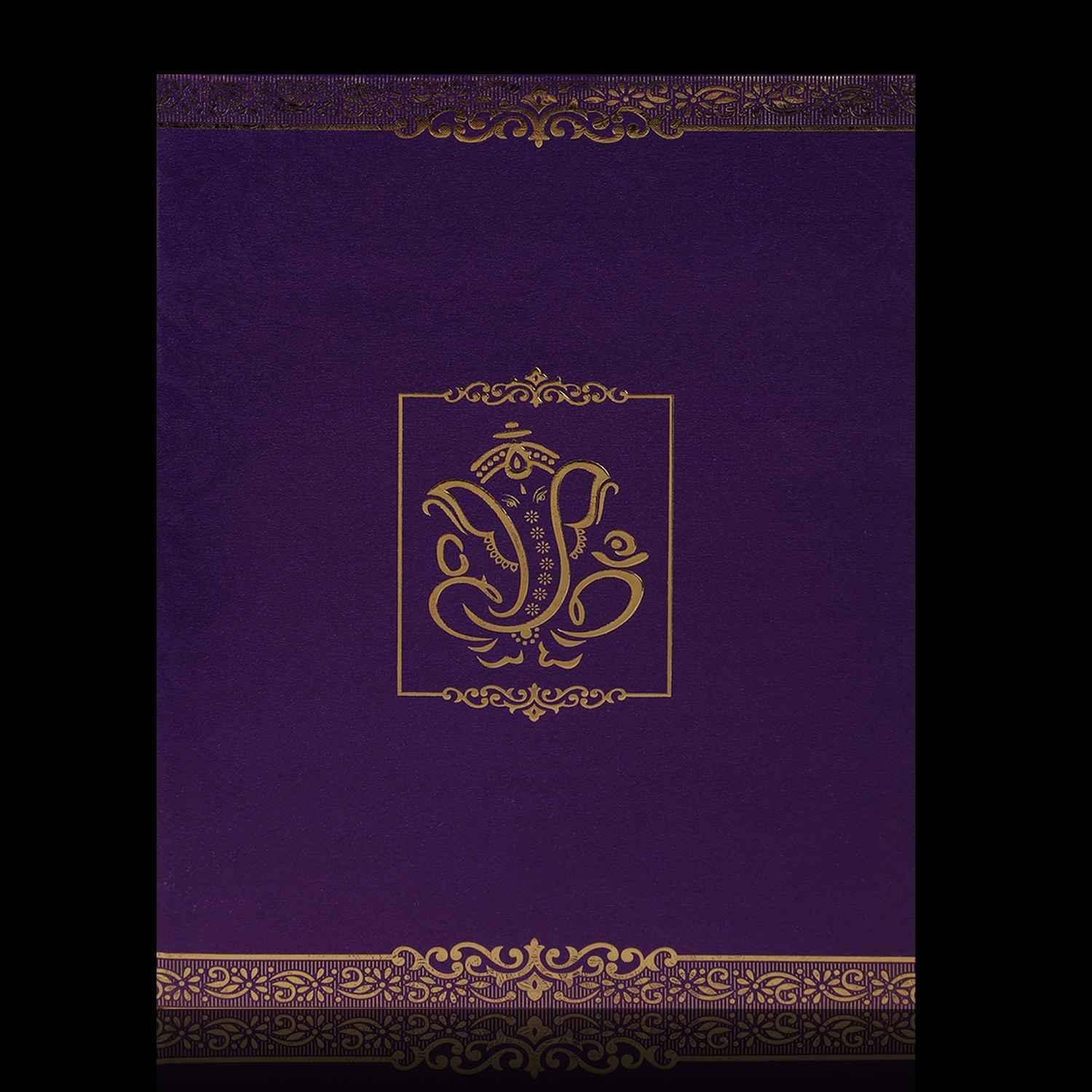 Endearing Violet Shading With Ganesha Theme Wedding Card - KNK3484 - Image 3