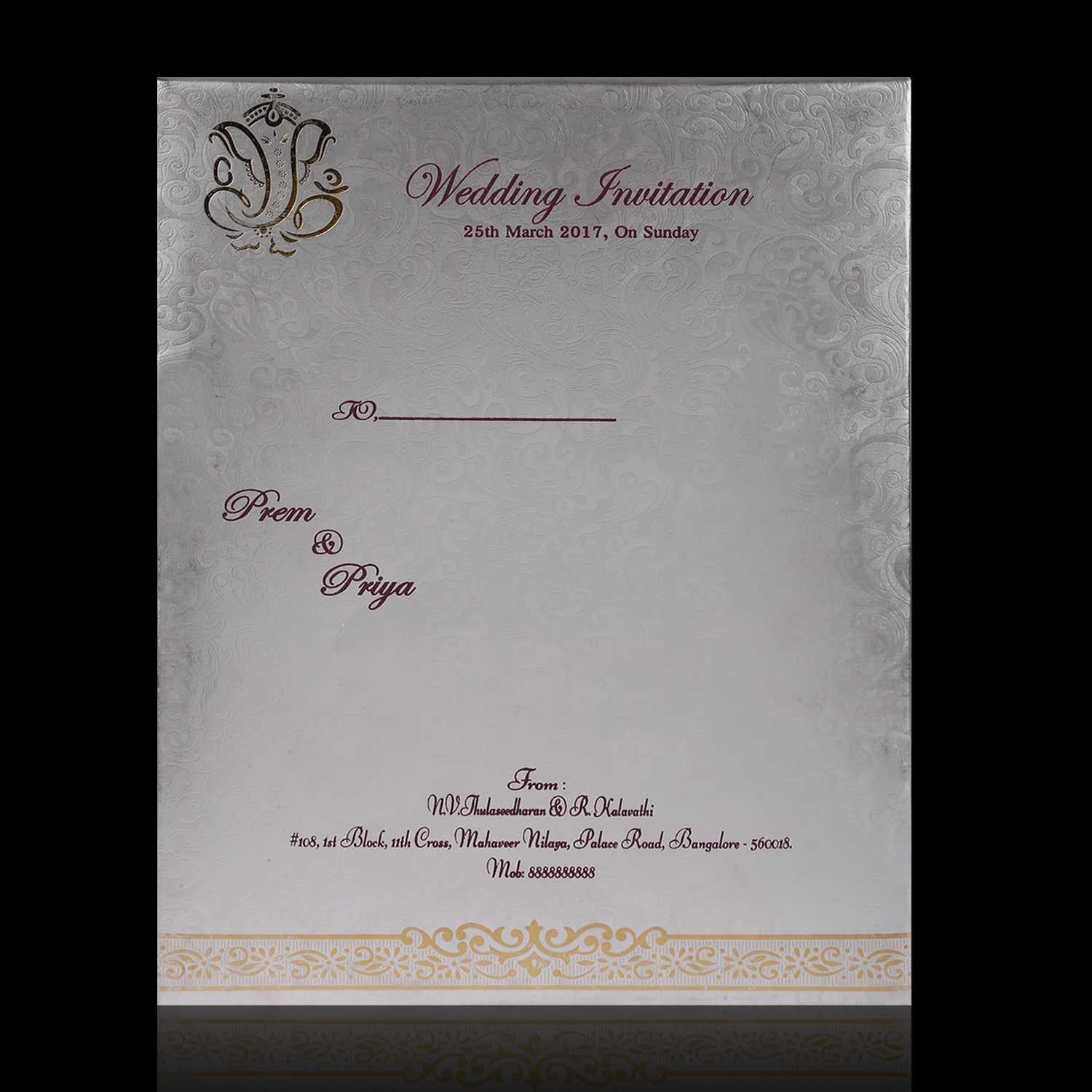 Endearing Violet Shading With Ganesha Theme Wedding Card - KNK3484 - Image 4
