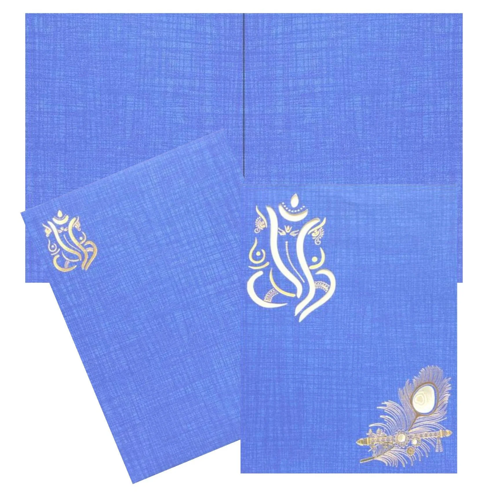 Fabulous Blue Shading With Ganesha Theme Wedding Card-KNK50082