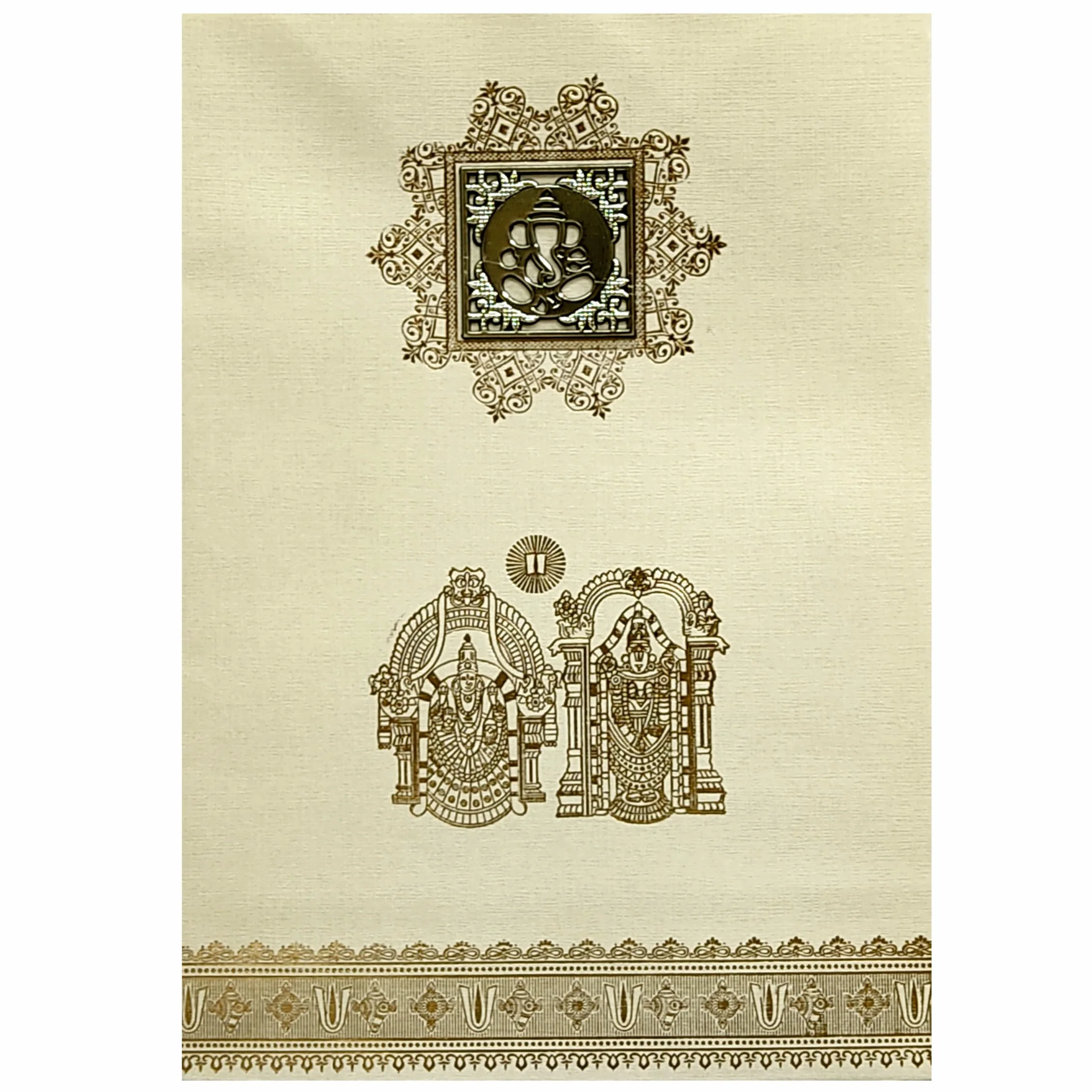 Cream Metallic Balaji Padmavathi With Square Ganesha Sticker-KNCM22CB - Image 3