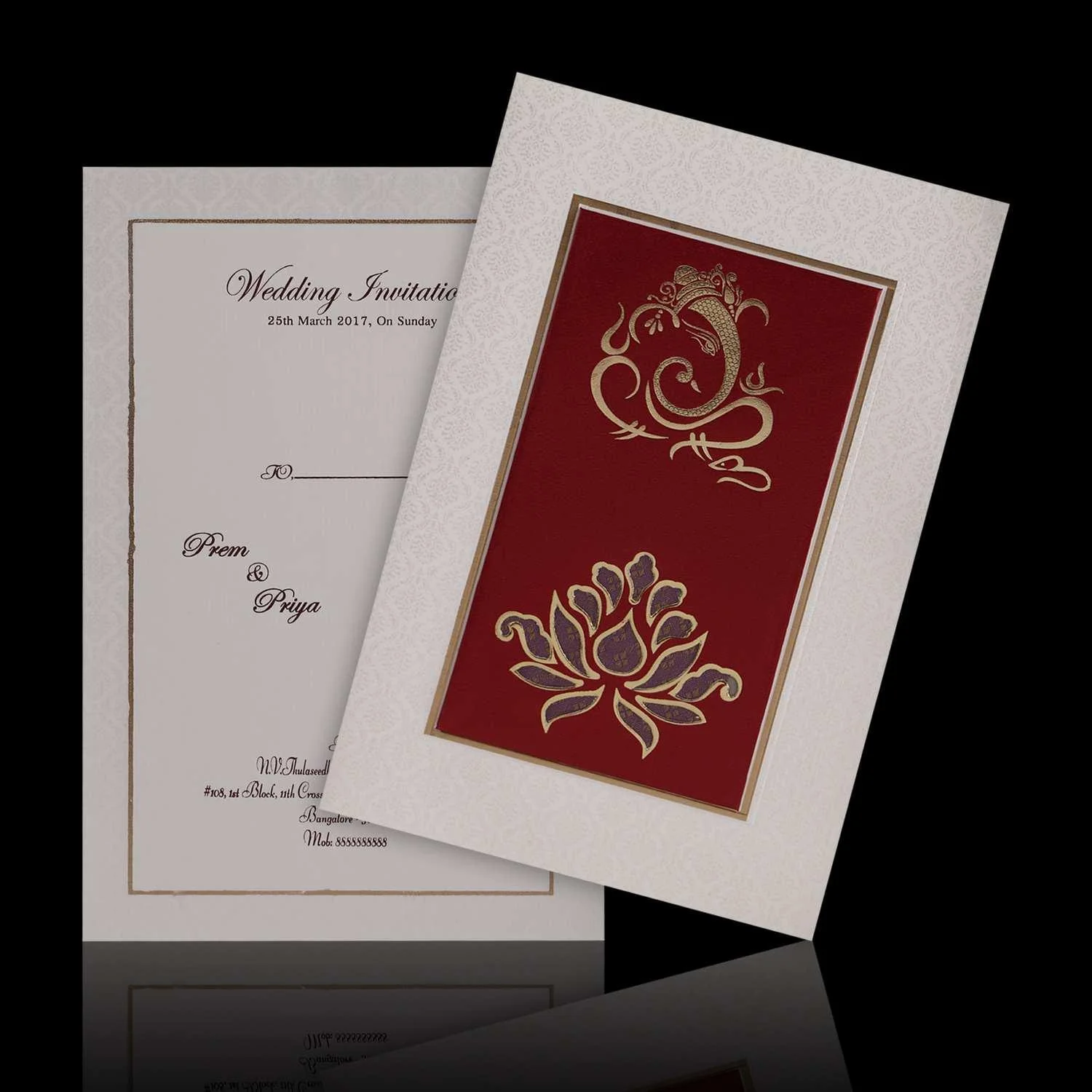 Fabulous Maroon Shading With Bloom Subject Wedding Card - KNK2258 - Image 2