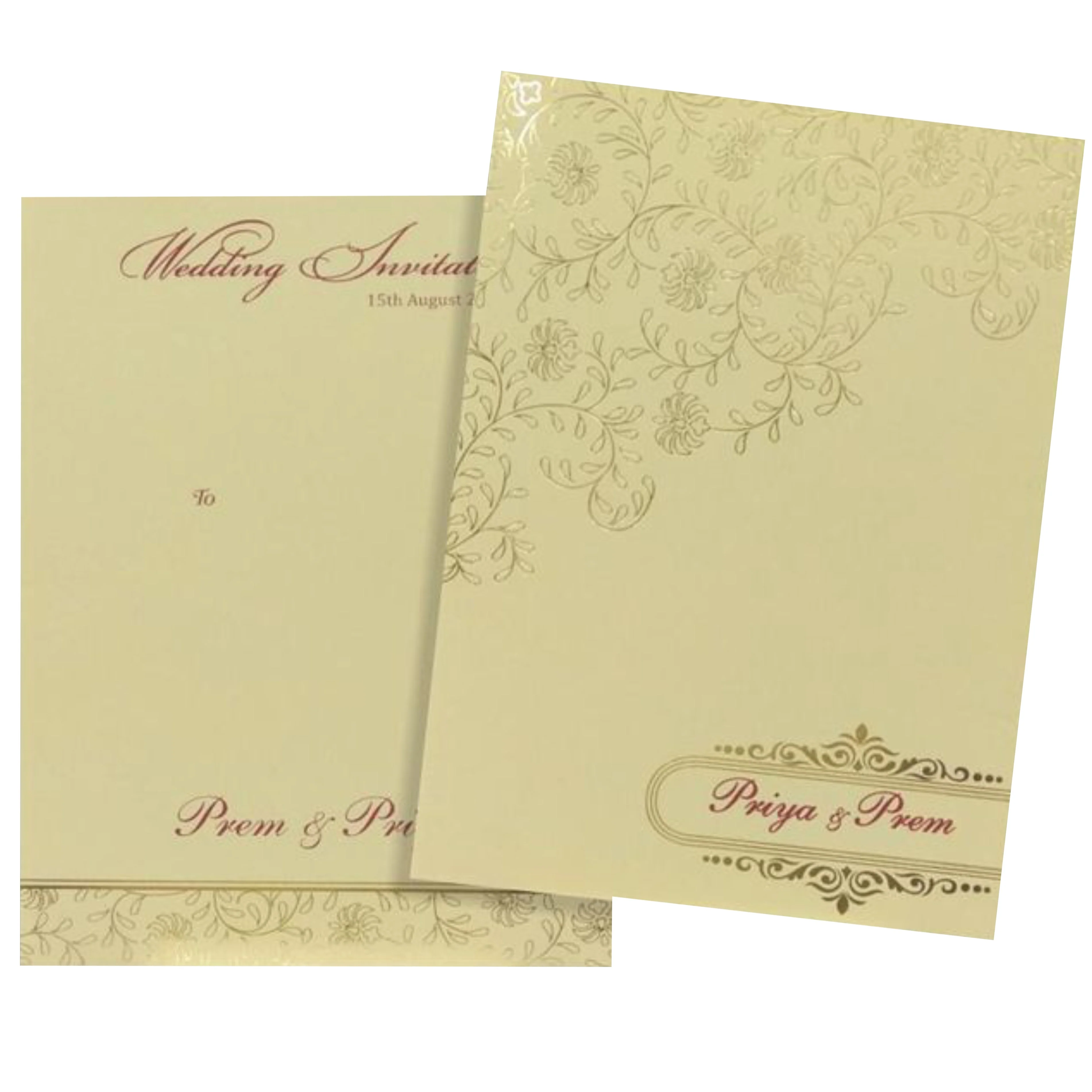 Fabulous Pale Yellow Shading With Blossom Theme Wedding Card - KND8003C - Image 2