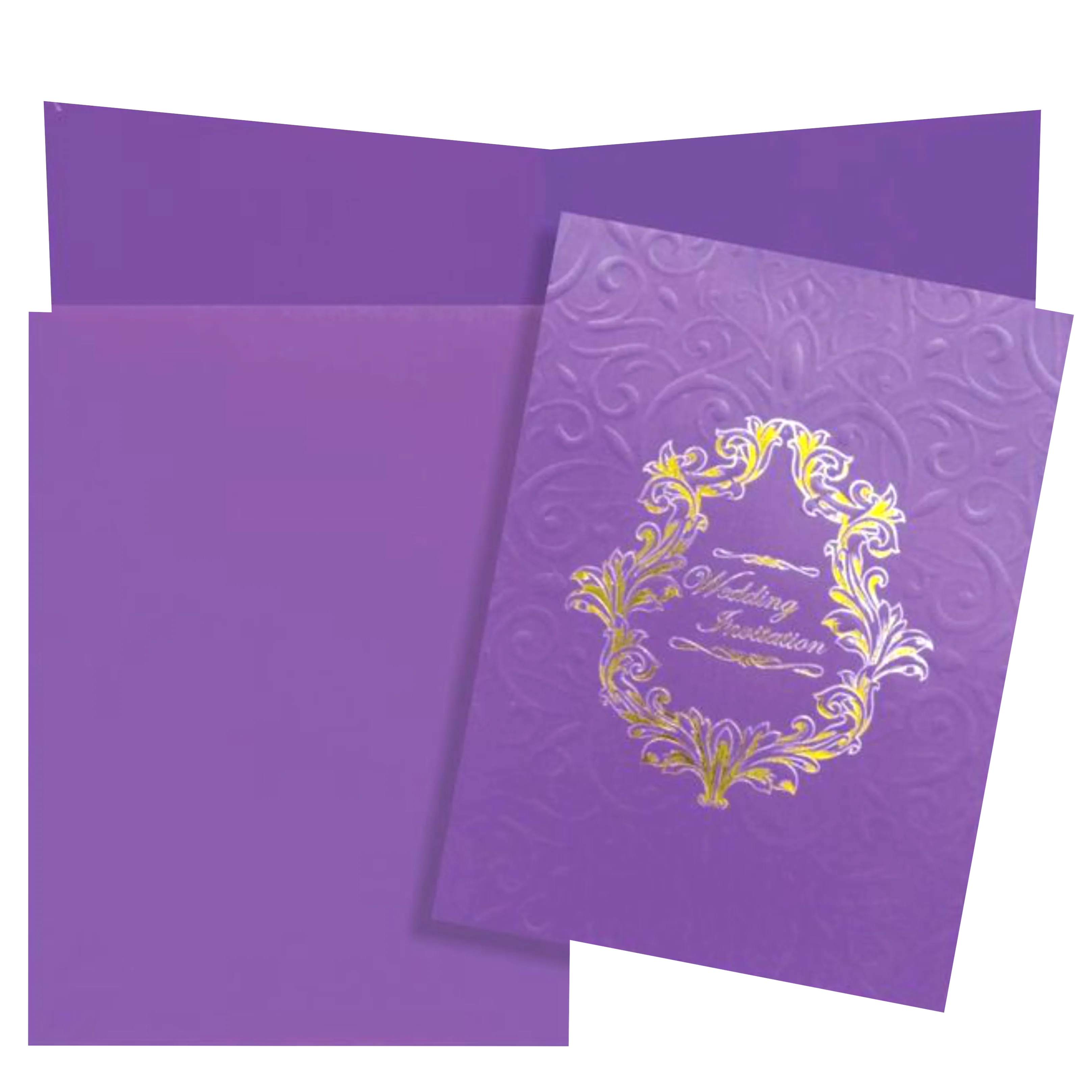 Fabulous Violet Shading With Floral Embossed Design Wedding Card-KNK2721