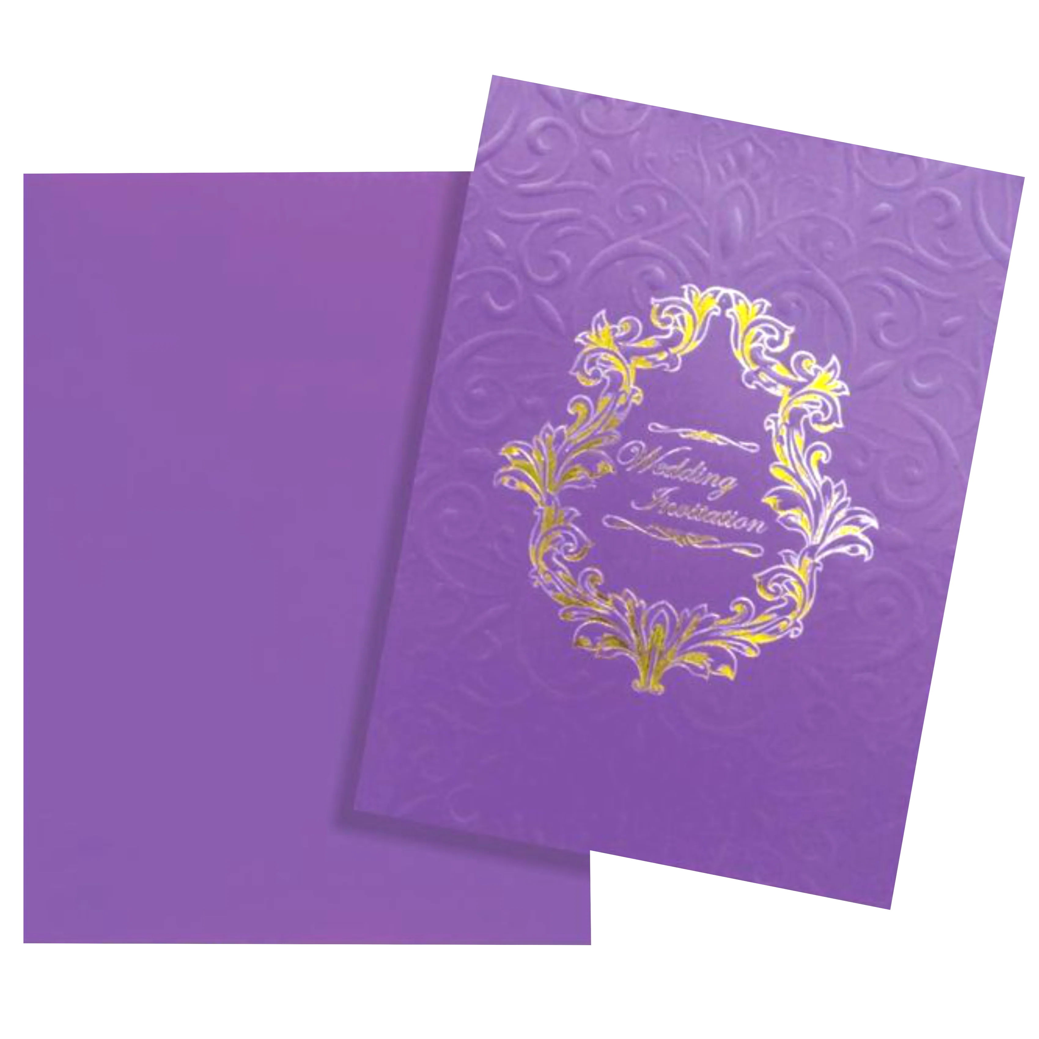 Fabulous Violet Shading With Floral Embossed Design Wedding Card-KNK2721 - Image 2