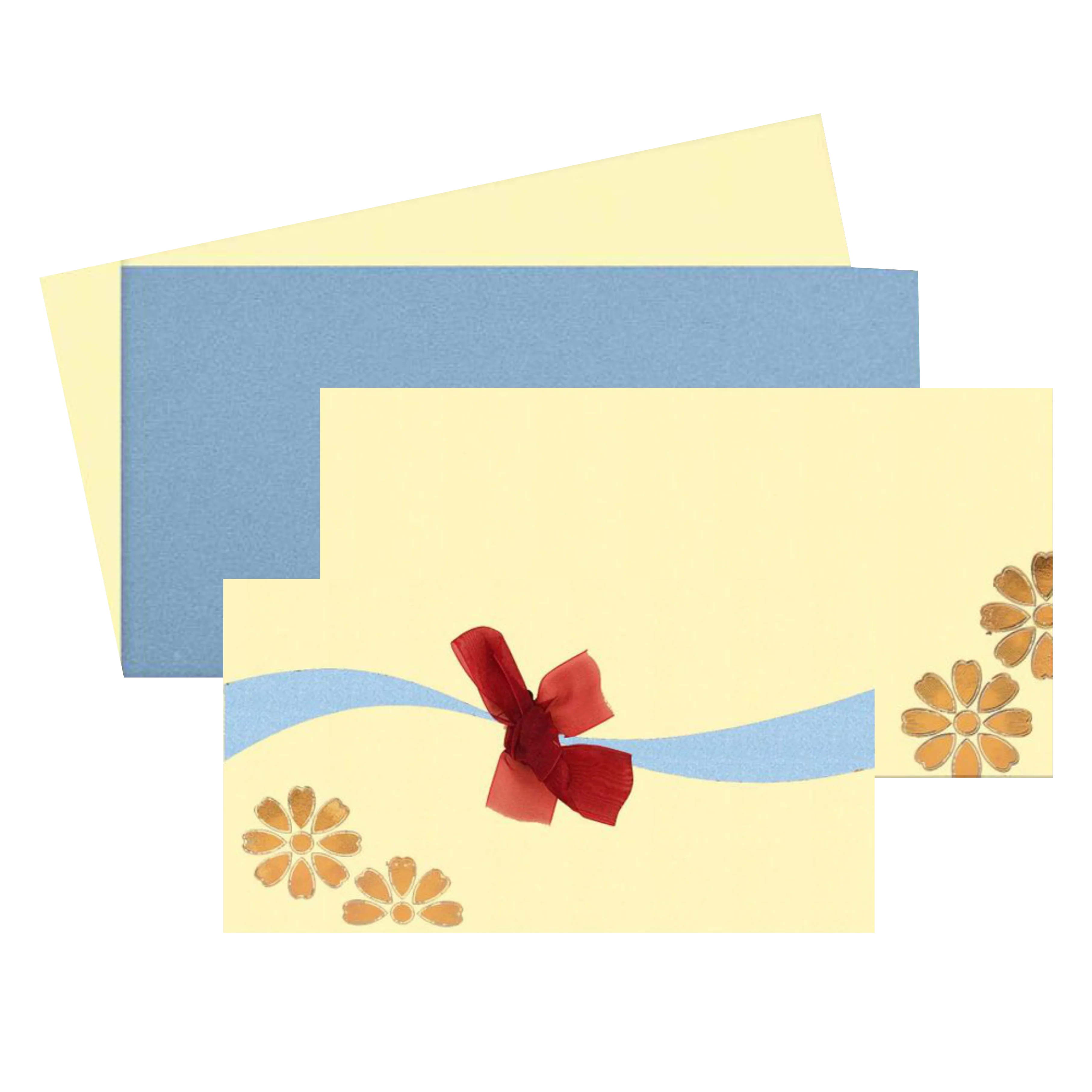 Fantastic Cream Colour With Ribbon Personal Wedding Card - KNK30421