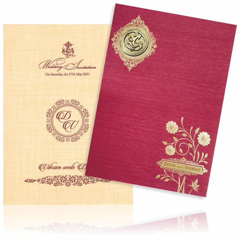 Red Metallic Floral Print And Ganesha With Gold Foiling-KNCM819W - Image 2