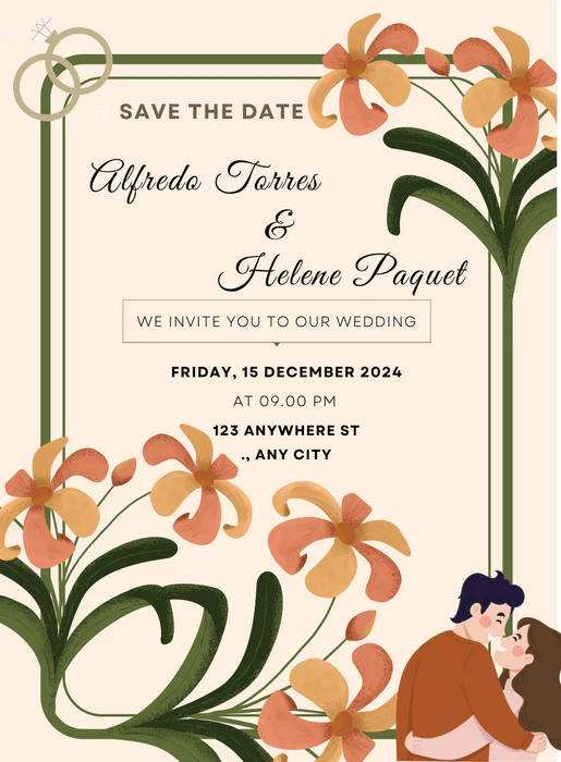 Floral Border Custom Wedding Invitations-AACUW008 - Image 2