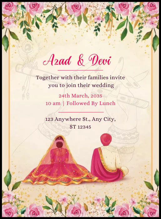 Floral Flute Gujarati Wedding Invitation'-AAGWI018 - Image 2