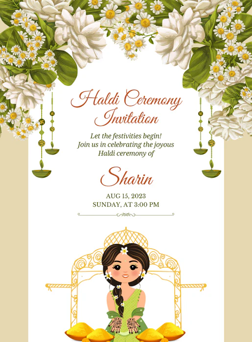 Floral Powder Haldi Ceremony Invitations-AAHCI033 - Image 2