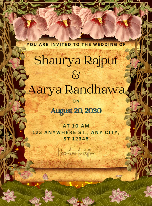 Floral Scroll Rajasthani Wedding Invitations-AARWI024 - Image 2