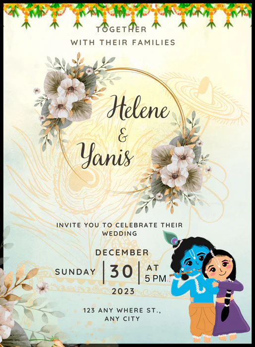 Floral Watercolor Gujarati Wedding Invitation'-AAGWI016 - Image 2