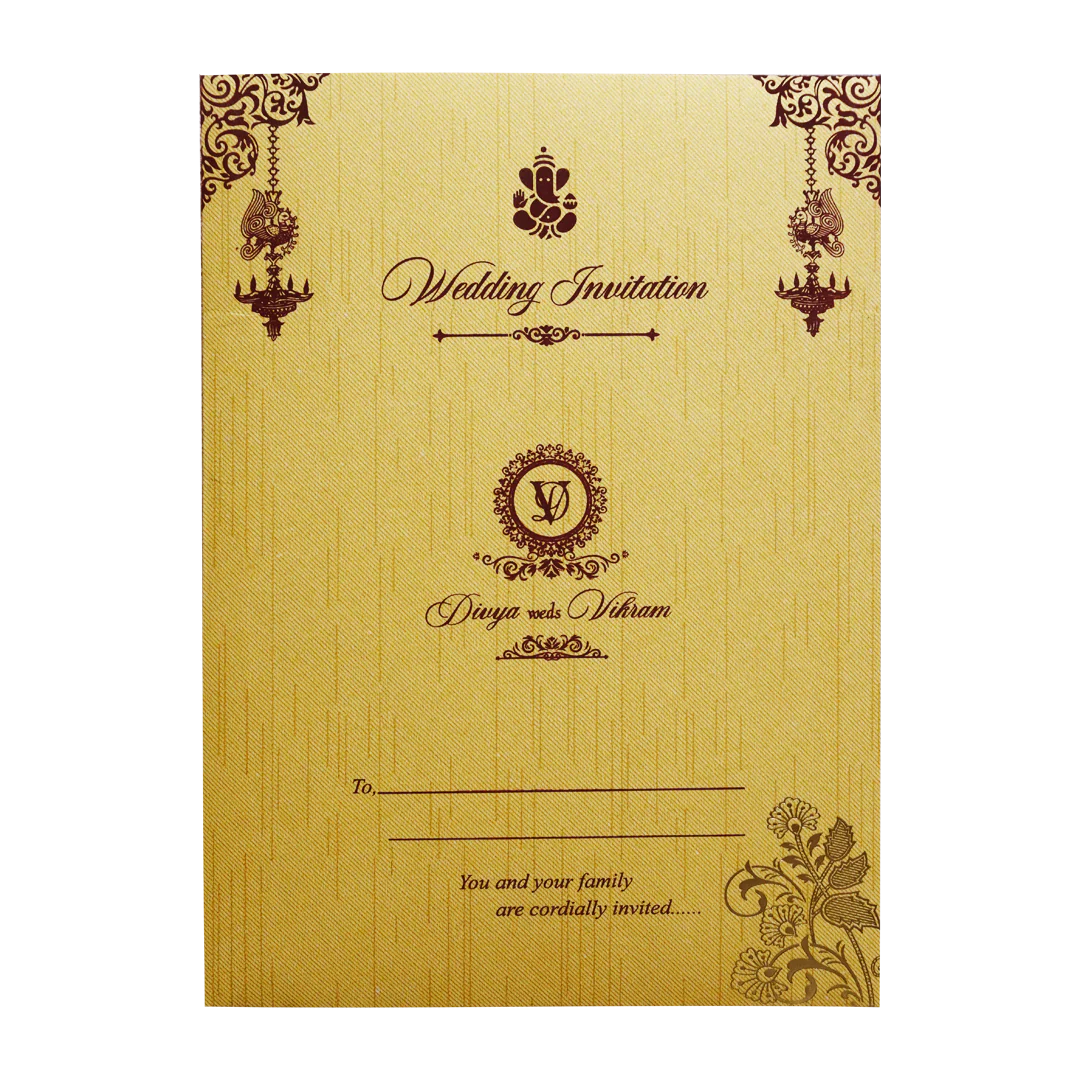 Ganesha Yellow Door-Style Wedding Card-KNKR041G - Image 4