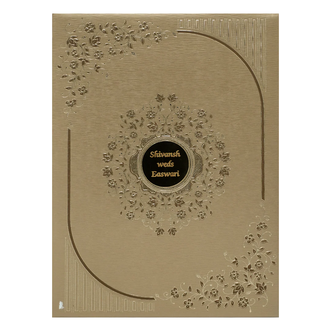Gold Floral Border Padded Wedding Card-KSSC2220 - Image 3