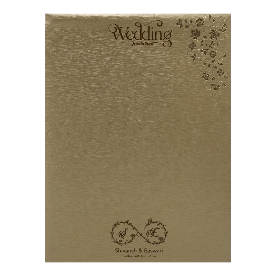 Gold Floral Border Padded Wedding Card-KSSC2220 - Image 4