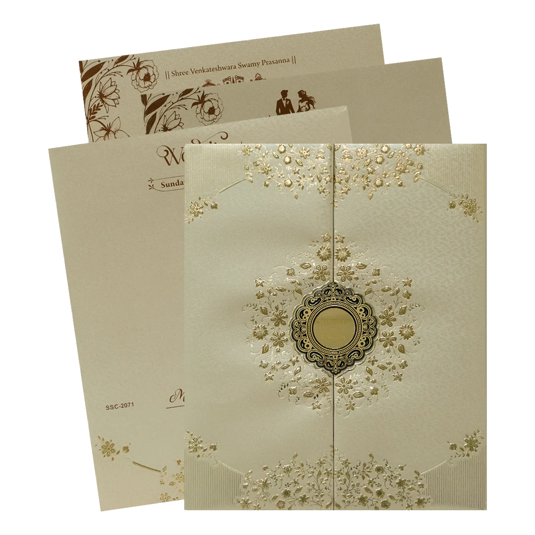 Gold Floral Padded Wedding Card-KSSC2071