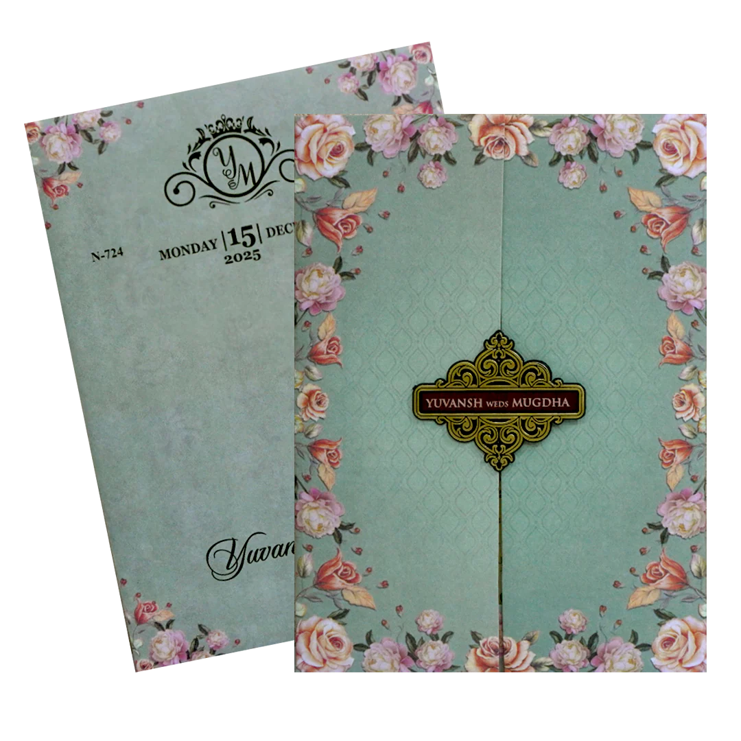 Glacial Green Floral Wedding Card-KVN07240 - Image 2